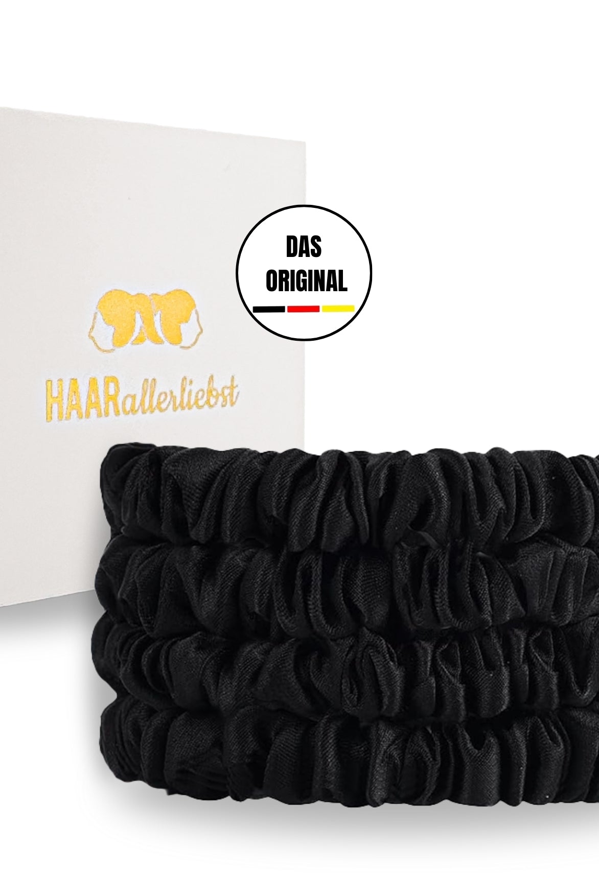 Seiden Scrunchies schwarz (dünn | 4 Stück) - HAARallerliebst