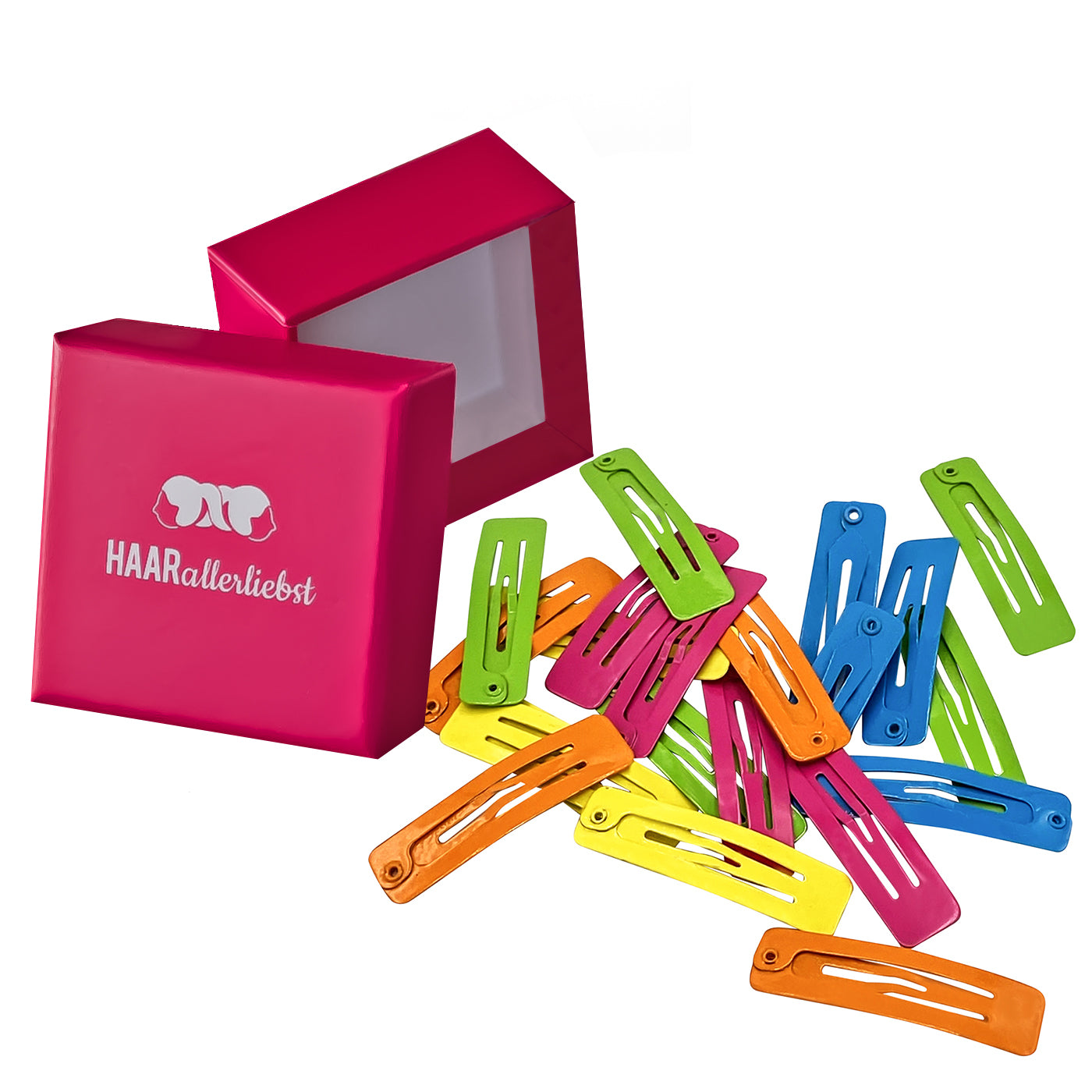 Haarspangen rechteckig (bunt | 20 Stück | 39mm) in pinker Box - HAARallerliebst