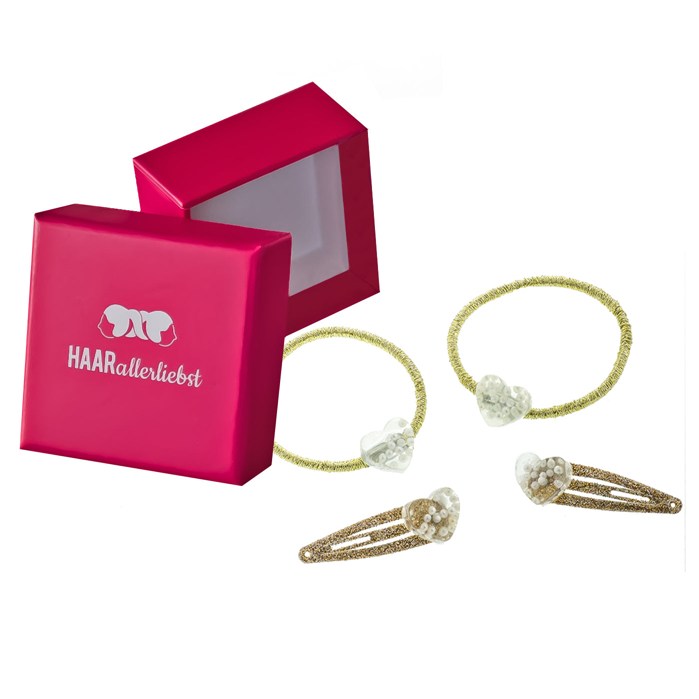 Haarschmuck Set Herzen mit Perlen (gold Glitzer | 4 Stück) - HAARallerliebst