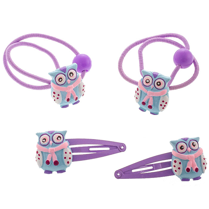 Haargummi und Haarspange Eule im Set (lila | 4 Stück) - HAARallerliebst