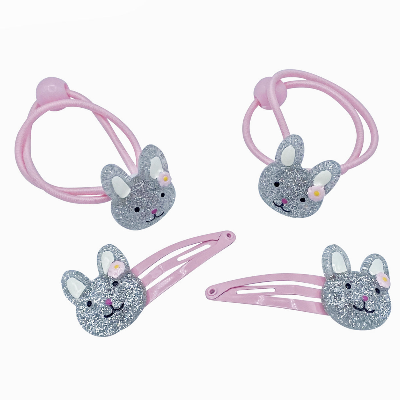 Haargummi und Haarspange Hase Set (rosa Glitzer | 4 Stück) - HAARallerliebst