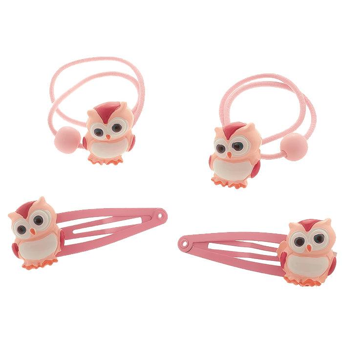 Haargummi und Haarspange Eule Set (rosa | 4 Stück) - HAARallerliebst