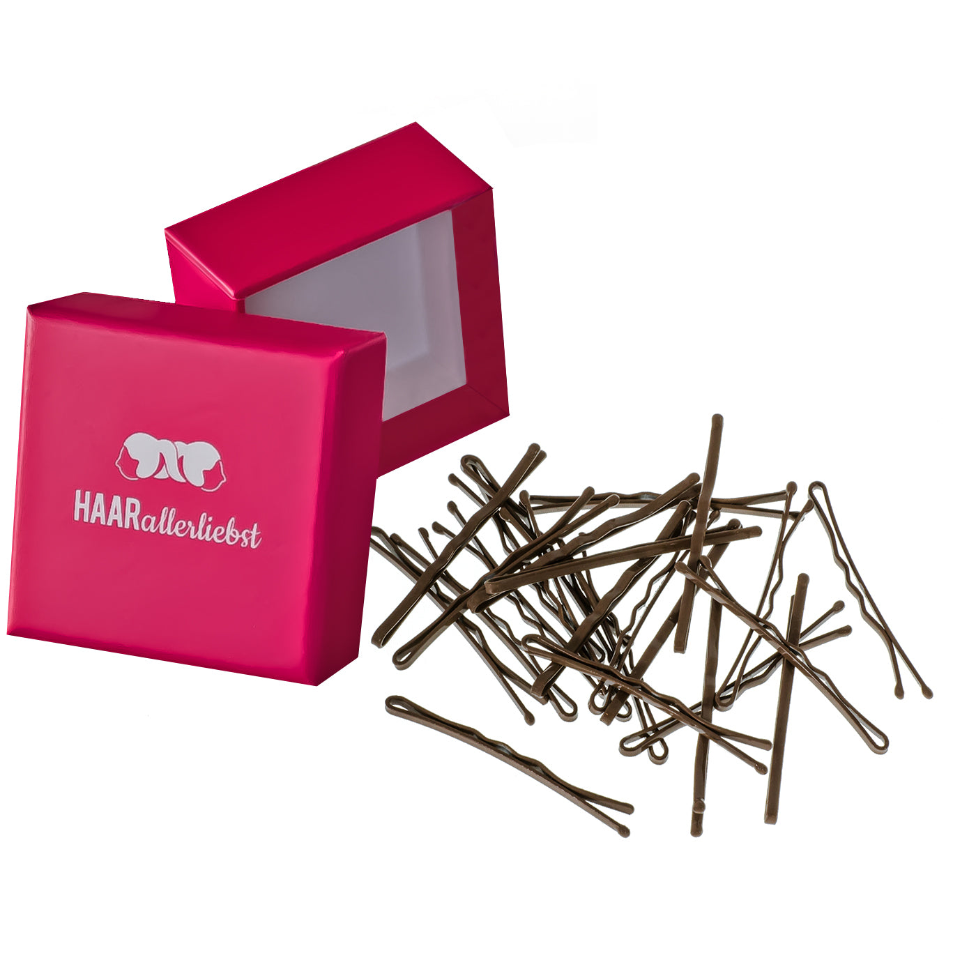Bobby Pins MORE GRIP (braun | 24 Stück | 5cm | Anti Rutsch Beschichtung) pinke Box - HAARallerliebst