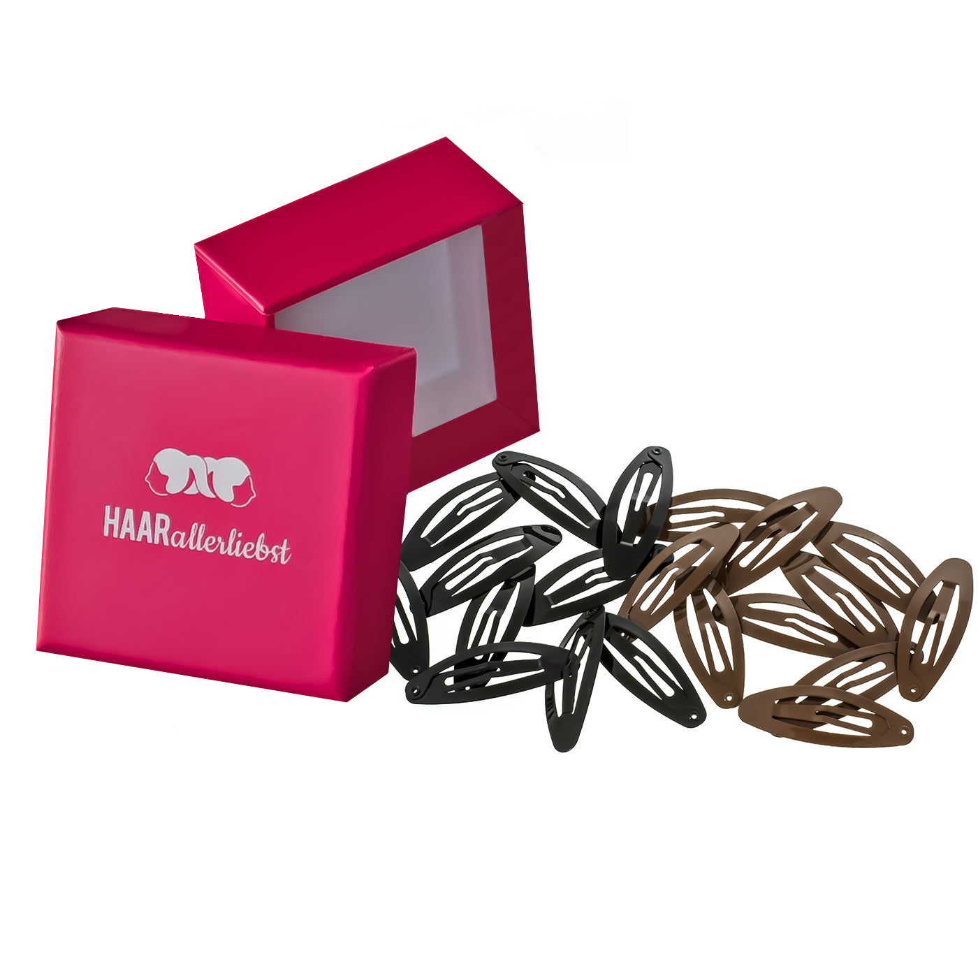 Haarspangen braun und schwarz (oval | 20 Stück | 5cm) in pinker Box - HAARallerliebst
