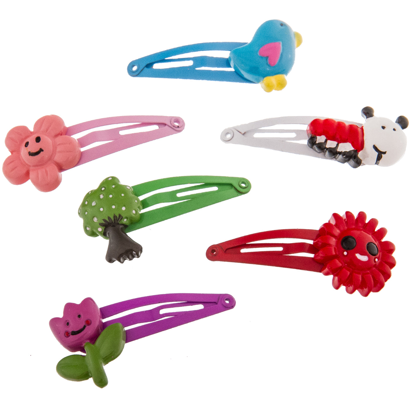 Haarspange Vogel, Baum, Blume, Tulpe, Sonne, Wurm (bunt | 6 Stück)