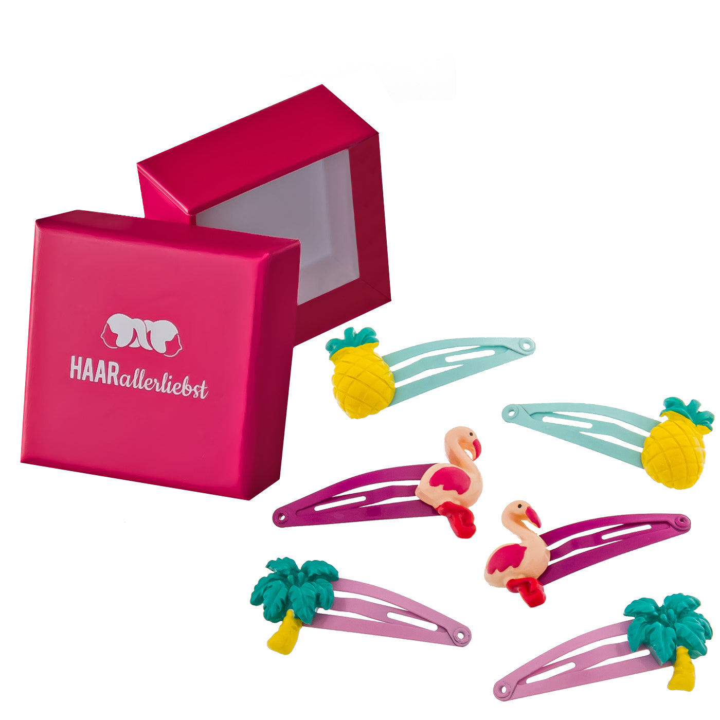 Haarspangen Set Flamingo Ananas Palme (bunt | 6 Stück) - HAARallerliebst