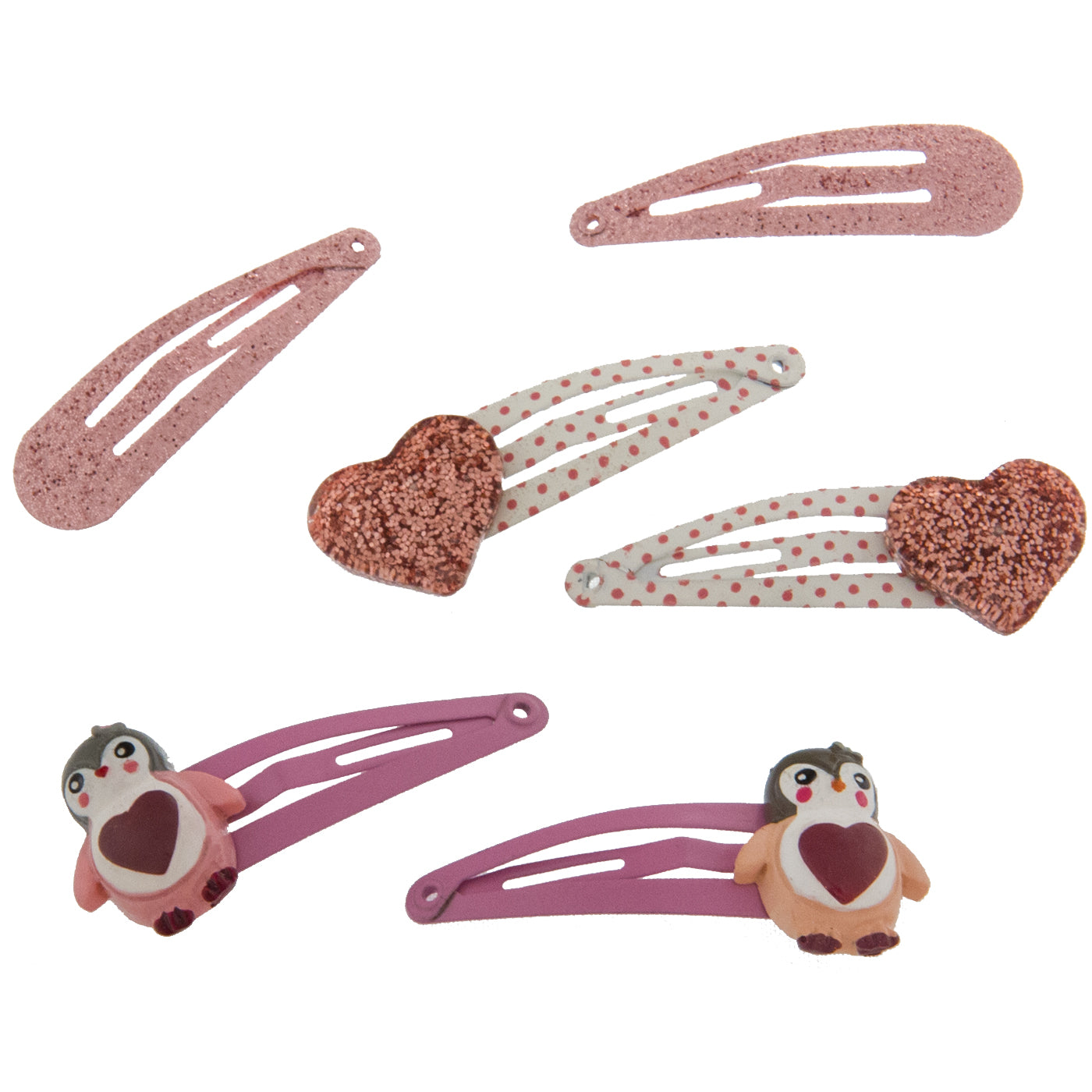 Haarspangen Set Pinguine und Herzen (rosa | 6 Stück) - HAARallerliebst