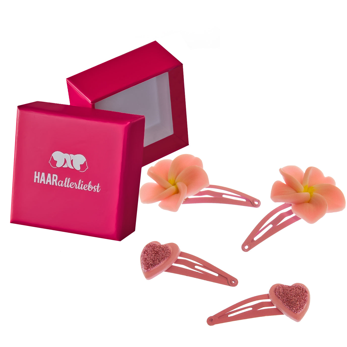 Haarspangen Set Herzen und Blumen (rosa | 4 Stück) - HAARallerliebst