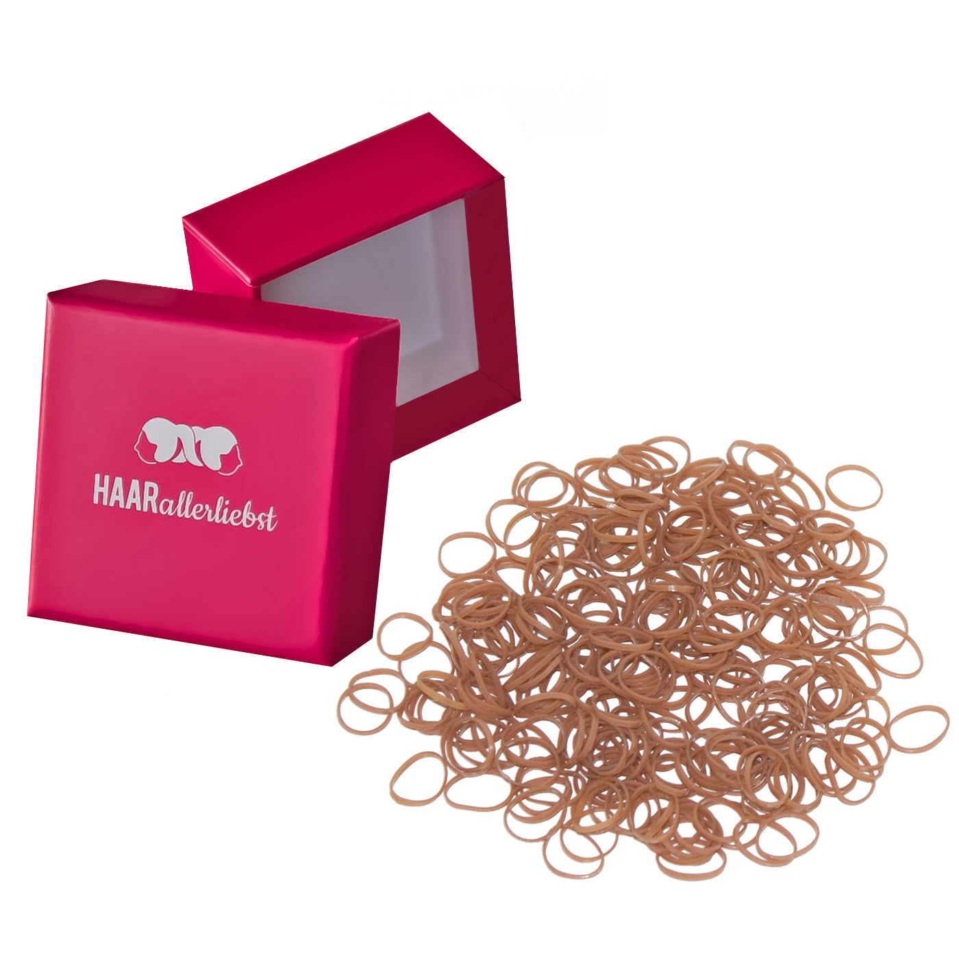 Mini Haargummis (250 Stück | beige | 1cm) pinke Box - HAARallerliebst