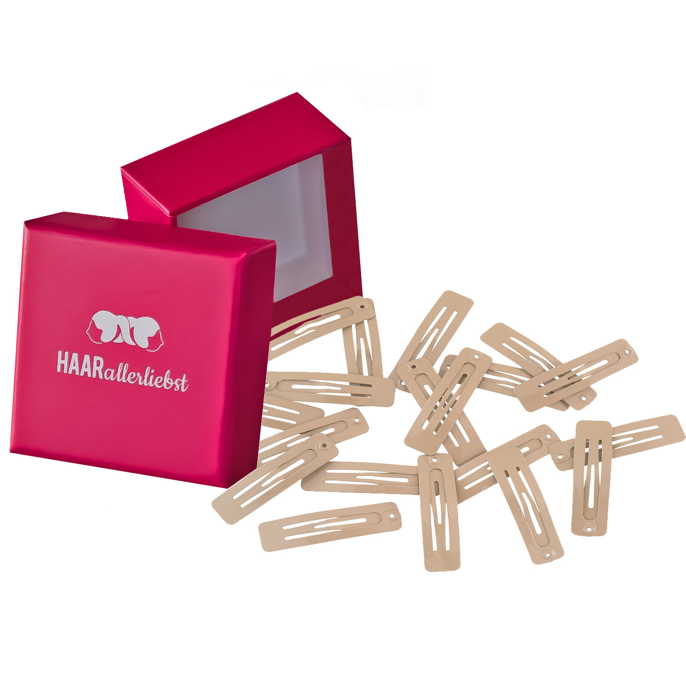 Haarspangen rechteckig (beige | 20 Stück |39mm) in pinker Box- HAARallerliebst