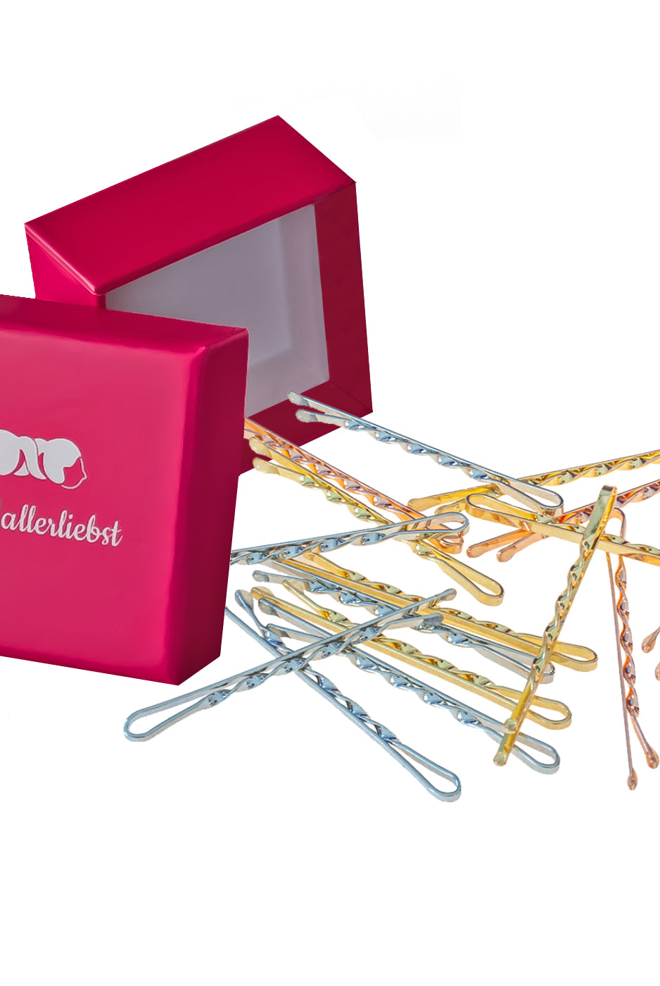 Bobby Pins gedreht (silber, roségold, gold | 18 Stück | 5cm) für ultra Halt pinke Box- HAARallerliebst