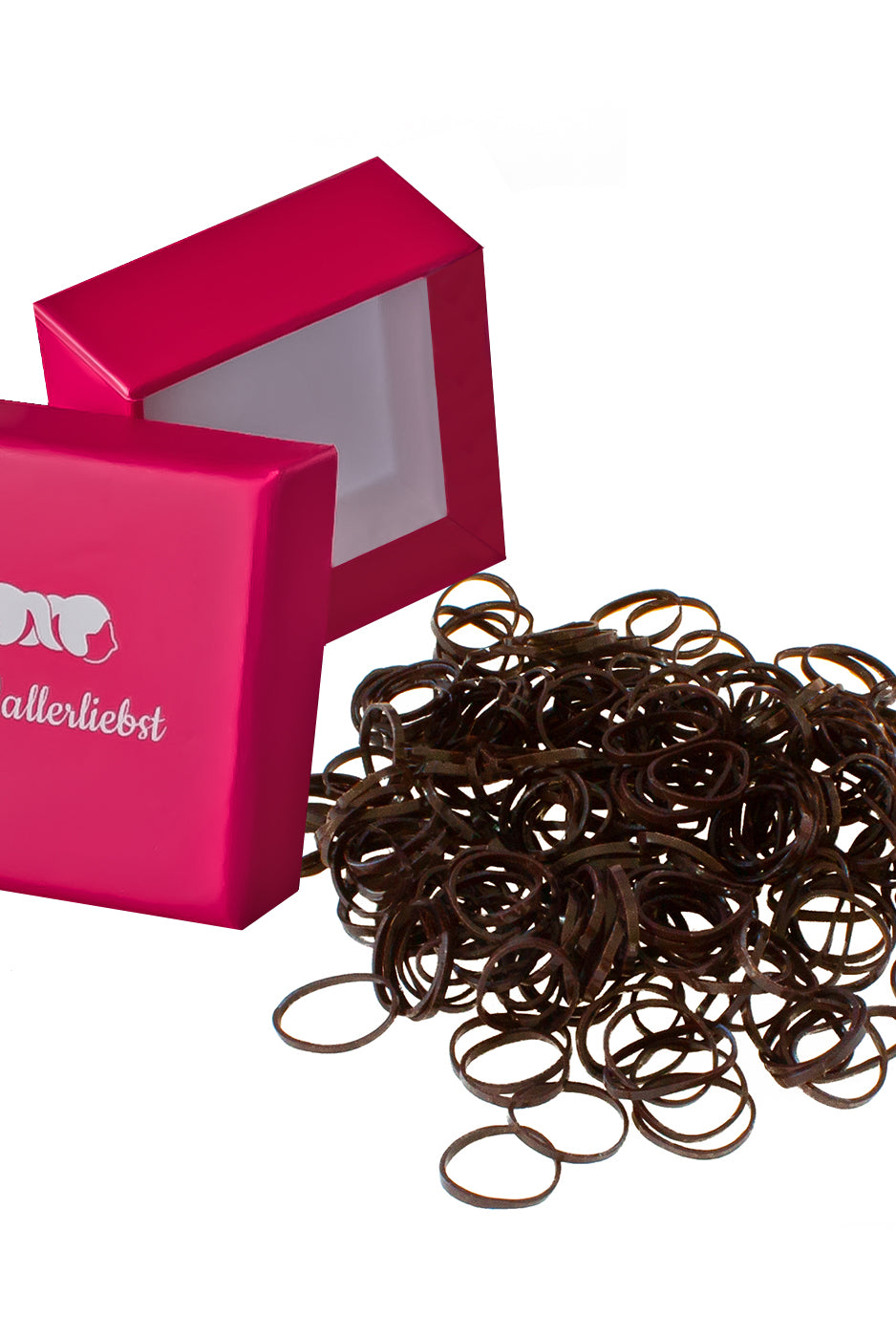 Mini Haargummis klein (250 Stück | dunkelbraun | 1cm) pinke Box - HAARallerliebst