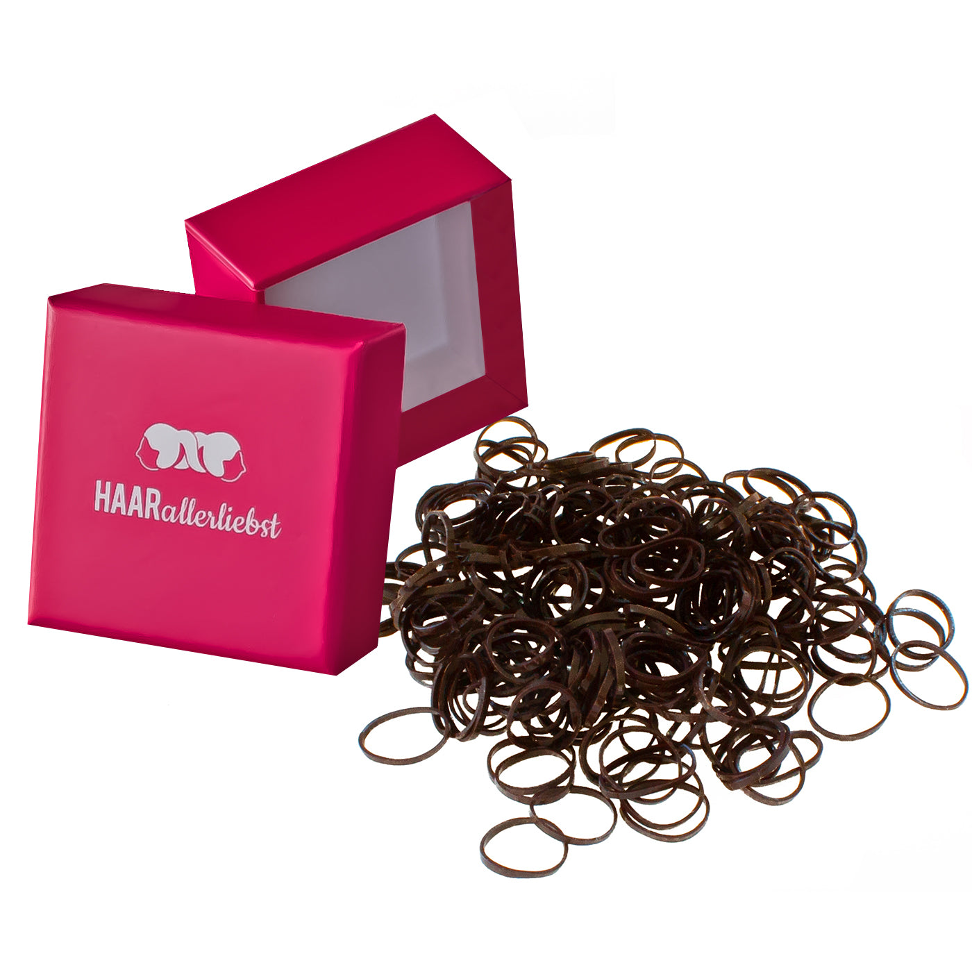 Mini Haargummis klein (250 Stück | dunkelbraun | 1cm) pinke Box - HAARallerliebst