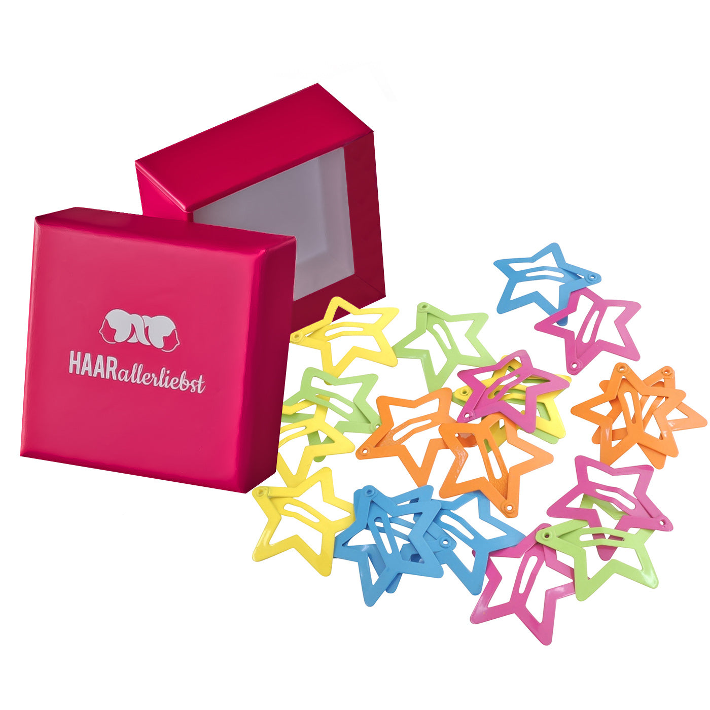 Sternhaarspange (bunt | 20 Stück | 3cm) pinke Box - HAARallerliebst