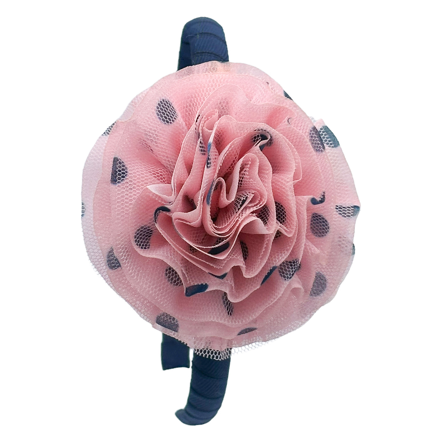 Haarreif (große Tüll Blume mit Punkten | blau) Frontansicht - HAARallerliebst