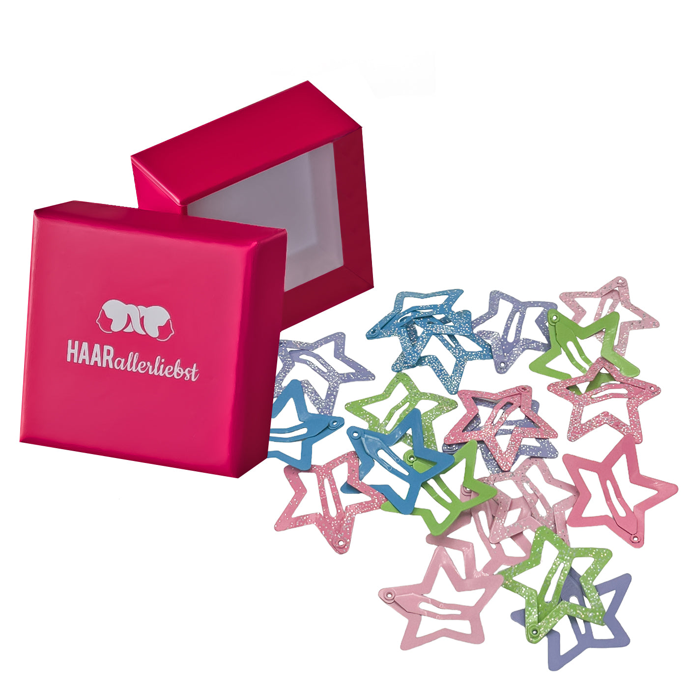 Haarspangen Sterne Glitzer (20 Stück | 3cm) pinke Box - HAARallerliebst