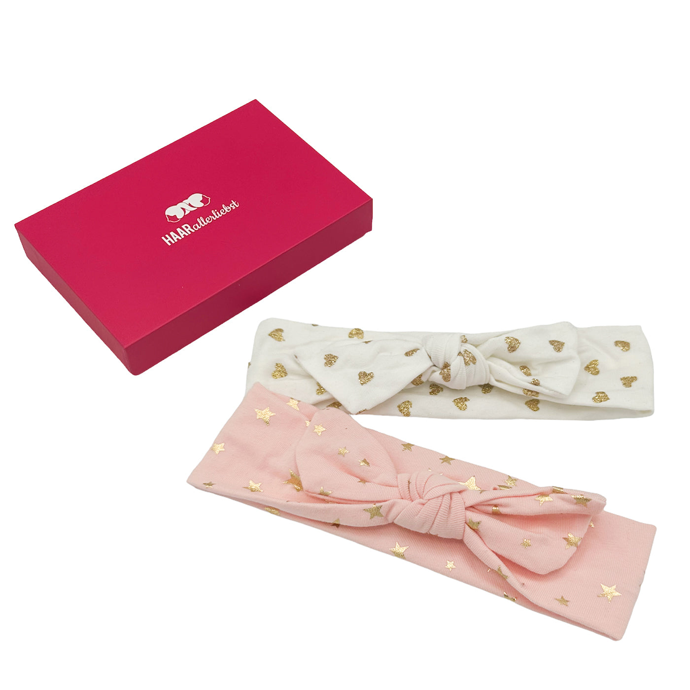 Haarbänder mit Gold (weiss rosa | 36cm) weisse Box - HAARallerliebst