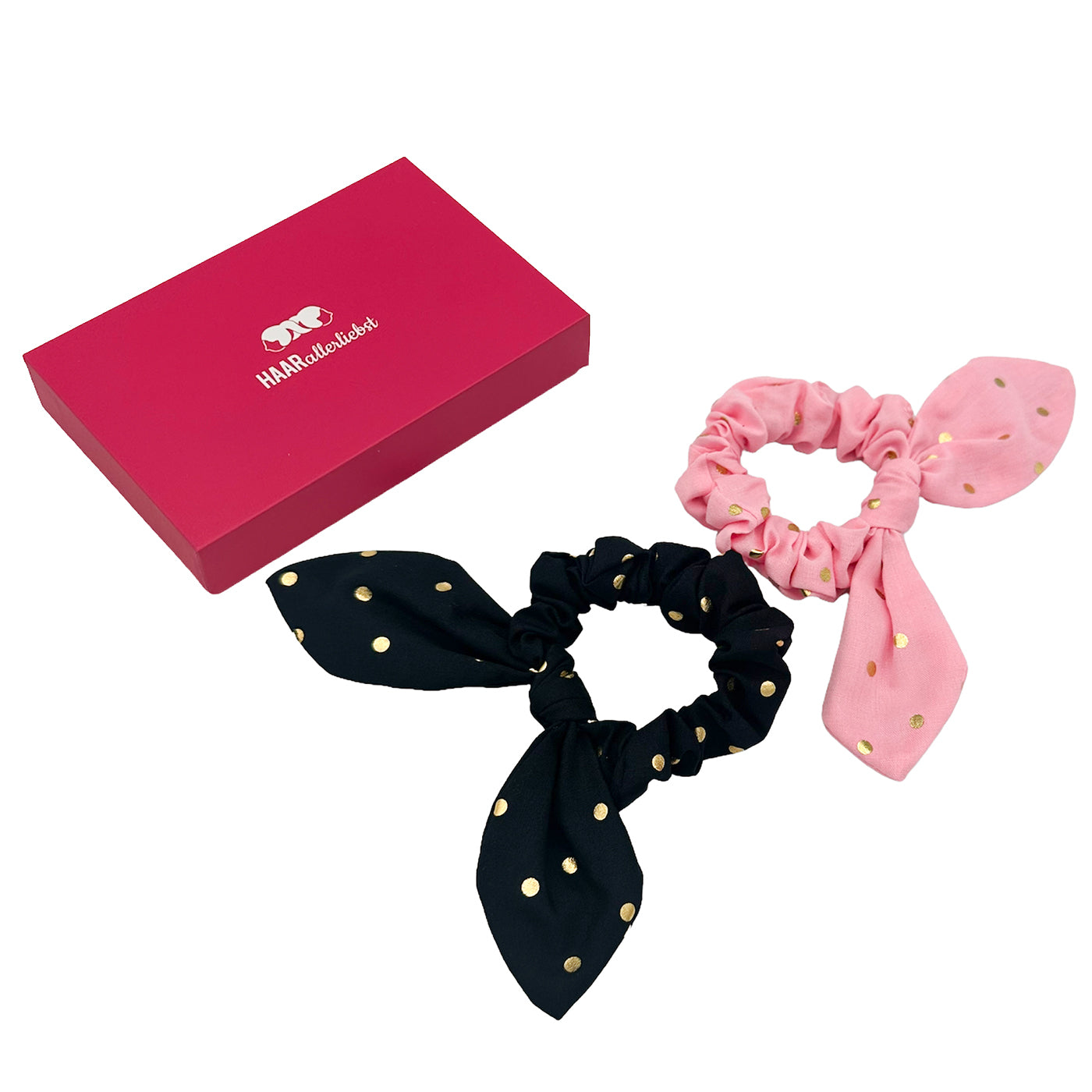 Haargummi Set Scrunchies (schwarz rosa gold | 2 Stück) - HAARallerliebst