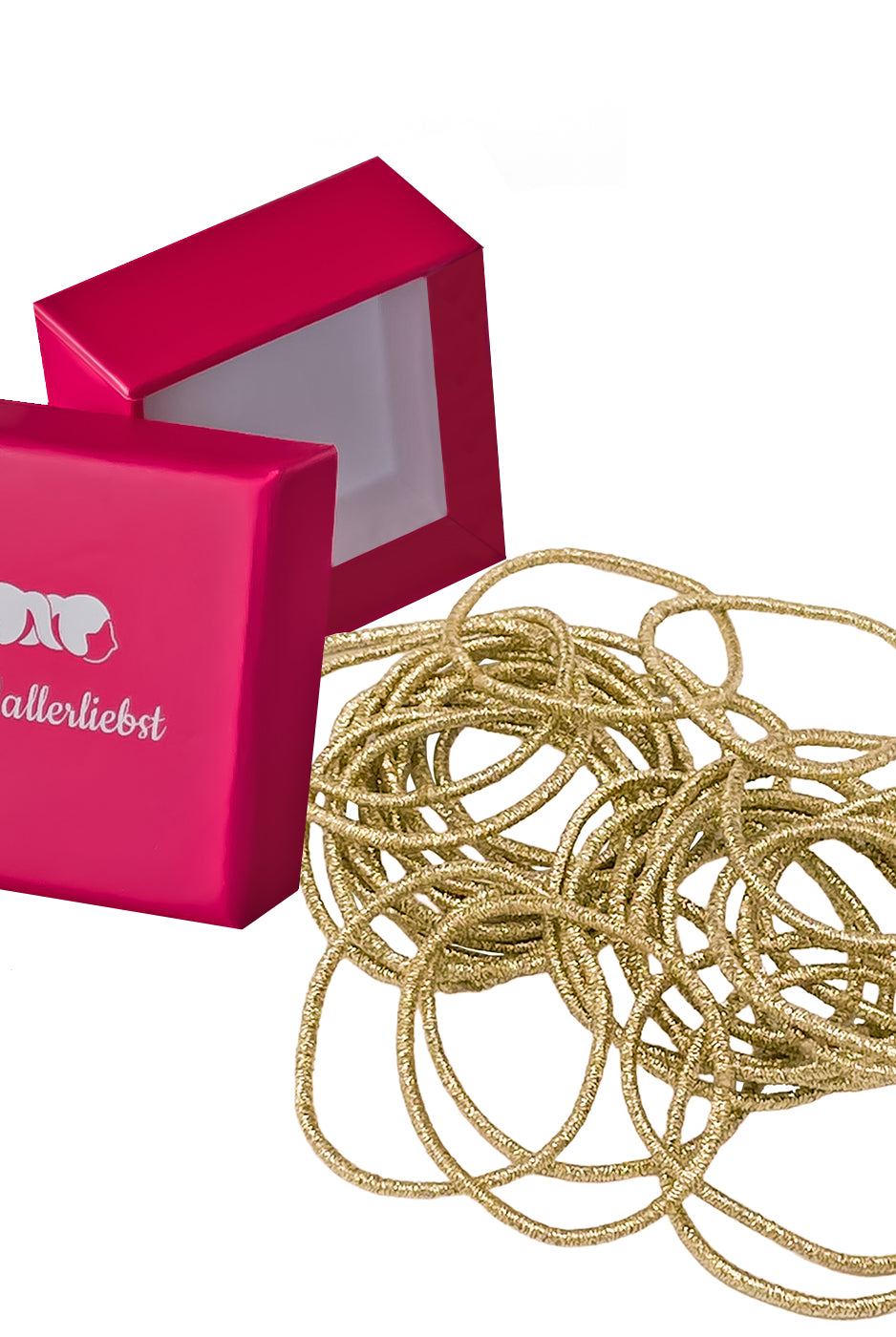 Haargummis gold (30 Stück | 1,5mm dünn) pinke Schachtel - HAARallerliebst