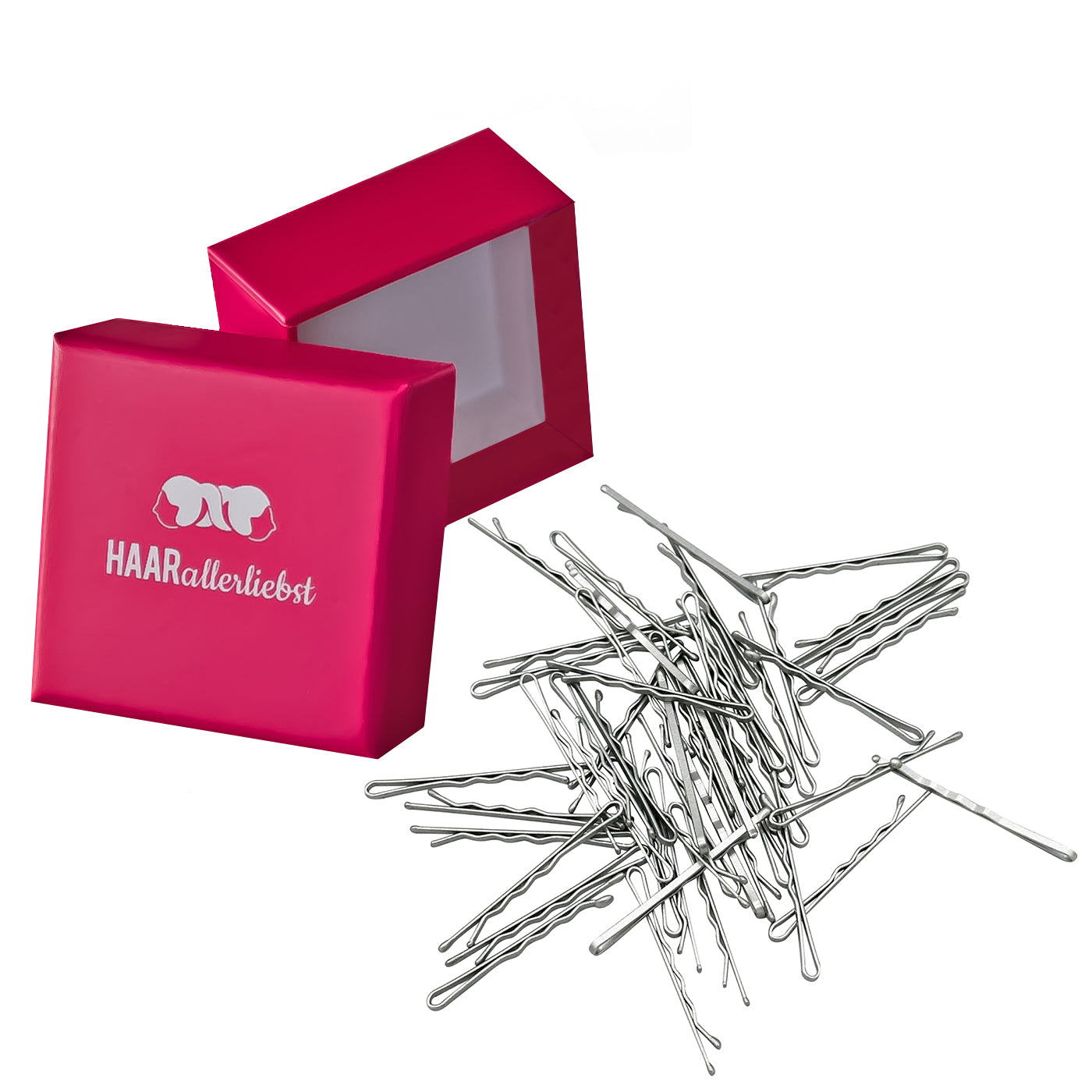 Bobby Pins silber (schimmernd | 100 Stück | 50mm) pinke Box - HAARallerliebst