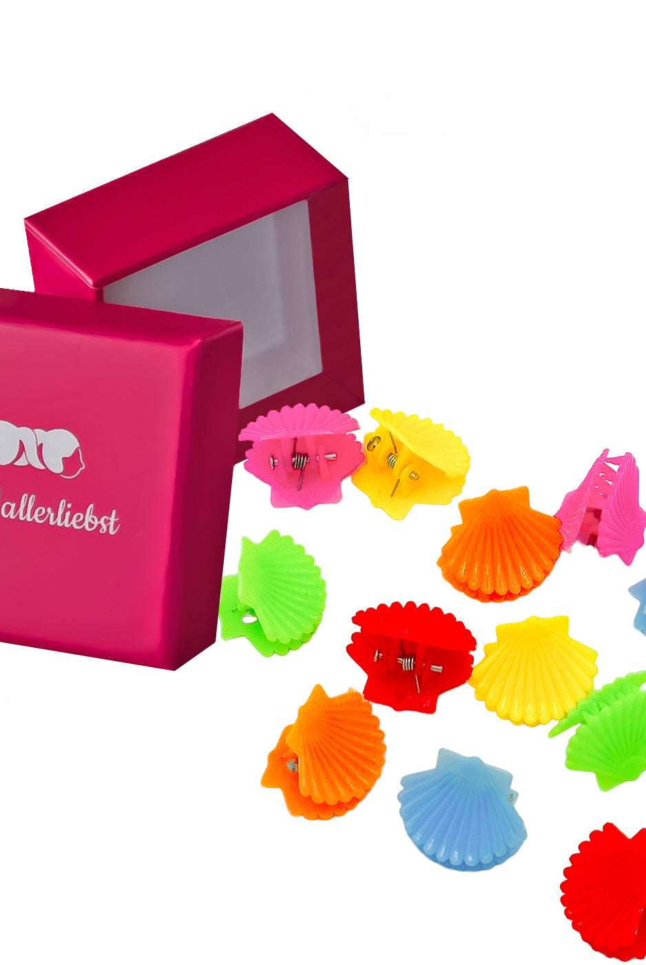 Kleine Haarklammern Muscheln (bunt | 12 Stück) pinke Box - HAARallerliebst