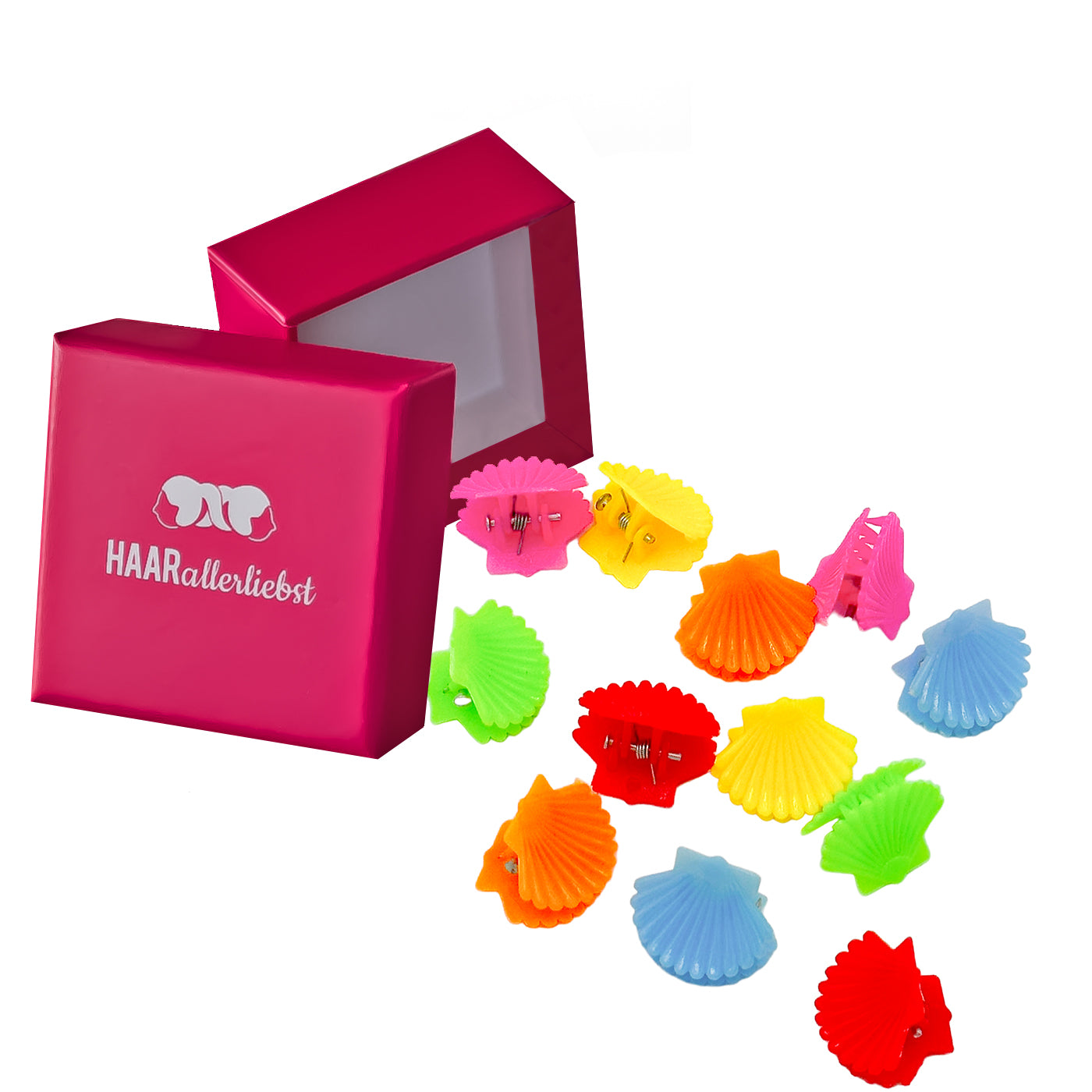 Kleine Haarklammern Muscheln (bunt | 12 Stück) pinke Box - HAARallerliebst