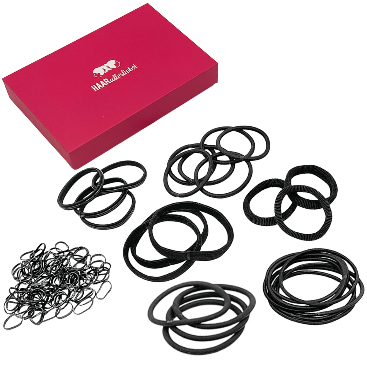 Haargummi Test Set (schwarz | 78 Stück | 7 Sorten) - HAARallerliebst