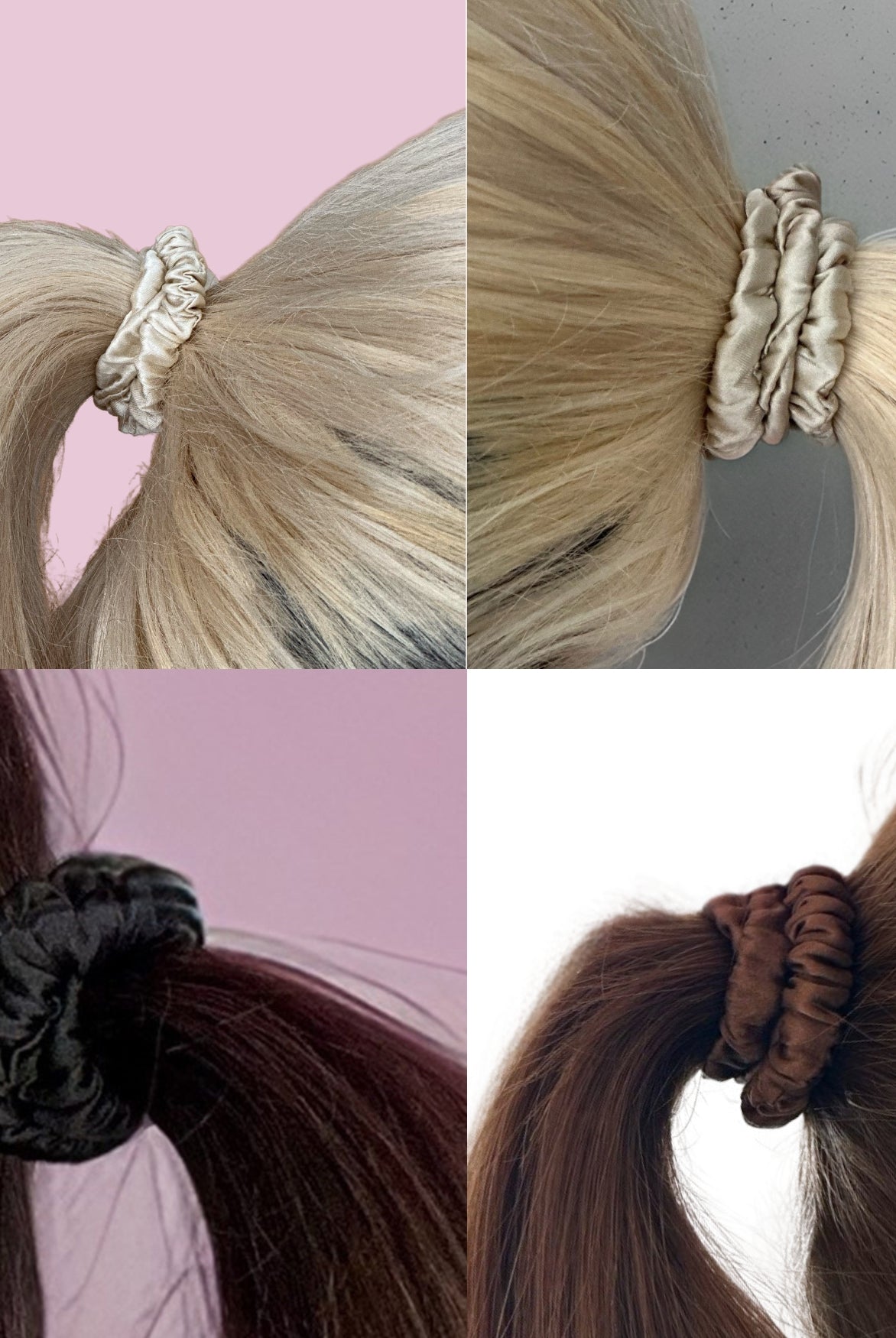 Seiden Scrunchies braun schwarz beige (dünn | 4 Stück) - HAARallerliebst