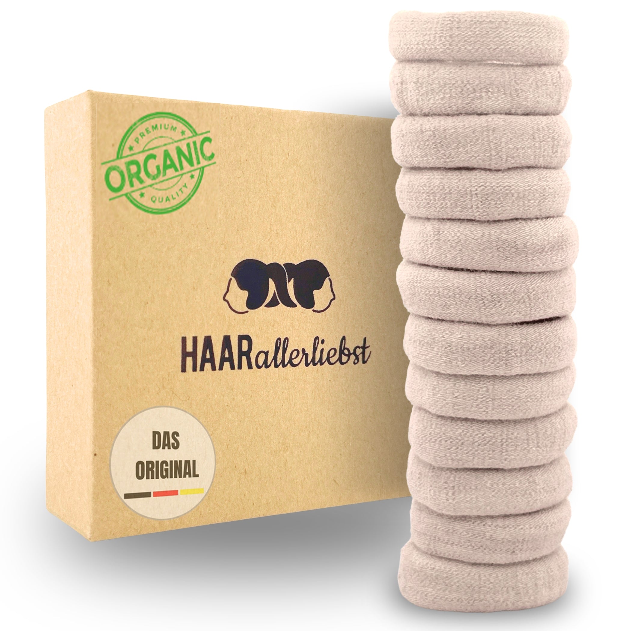 Haarallerliebst Haargummi Damen 12er Set – Haargummis soft ohne Metall aus Bio-Baumwolle & Naturkautschuk – Zopfgummi dunkelbraun für starken Halt – Schonend zu Haar & Umwelt - HAARallerliebst