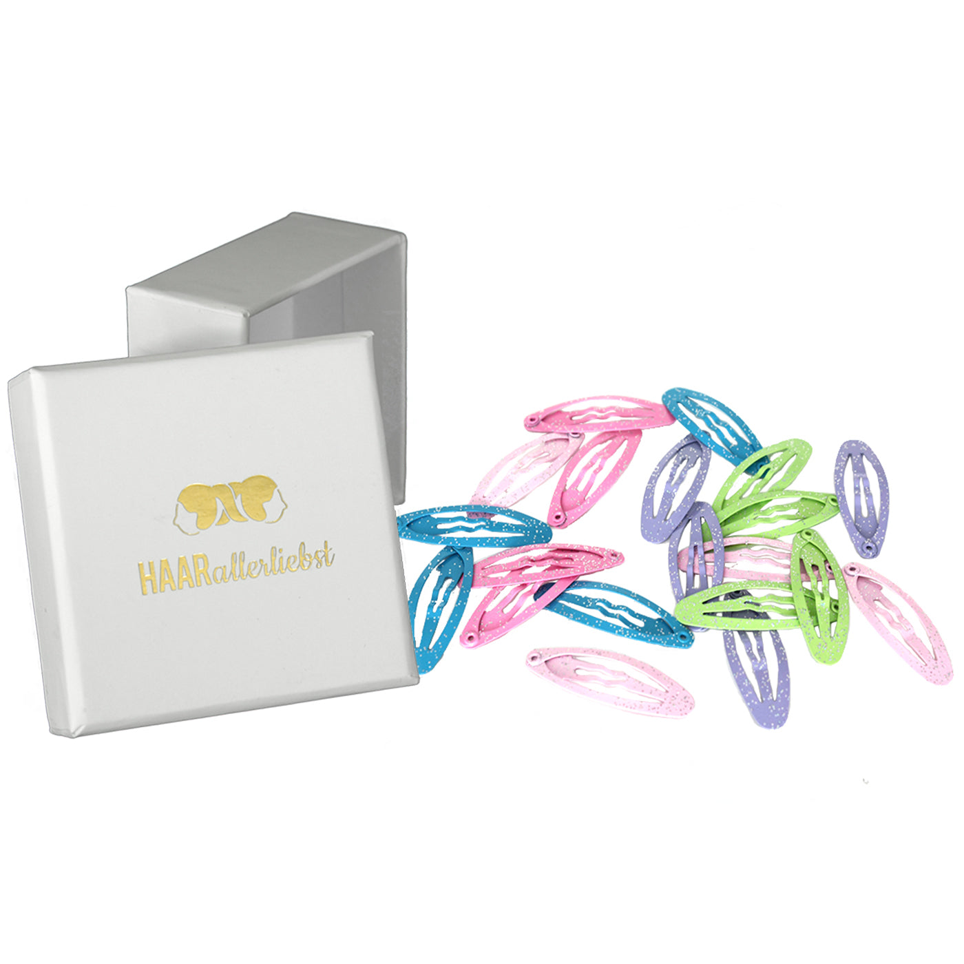 Glitzer Haarspangen (20 Stück | Oval) in weisser Box - HAARallerliebst