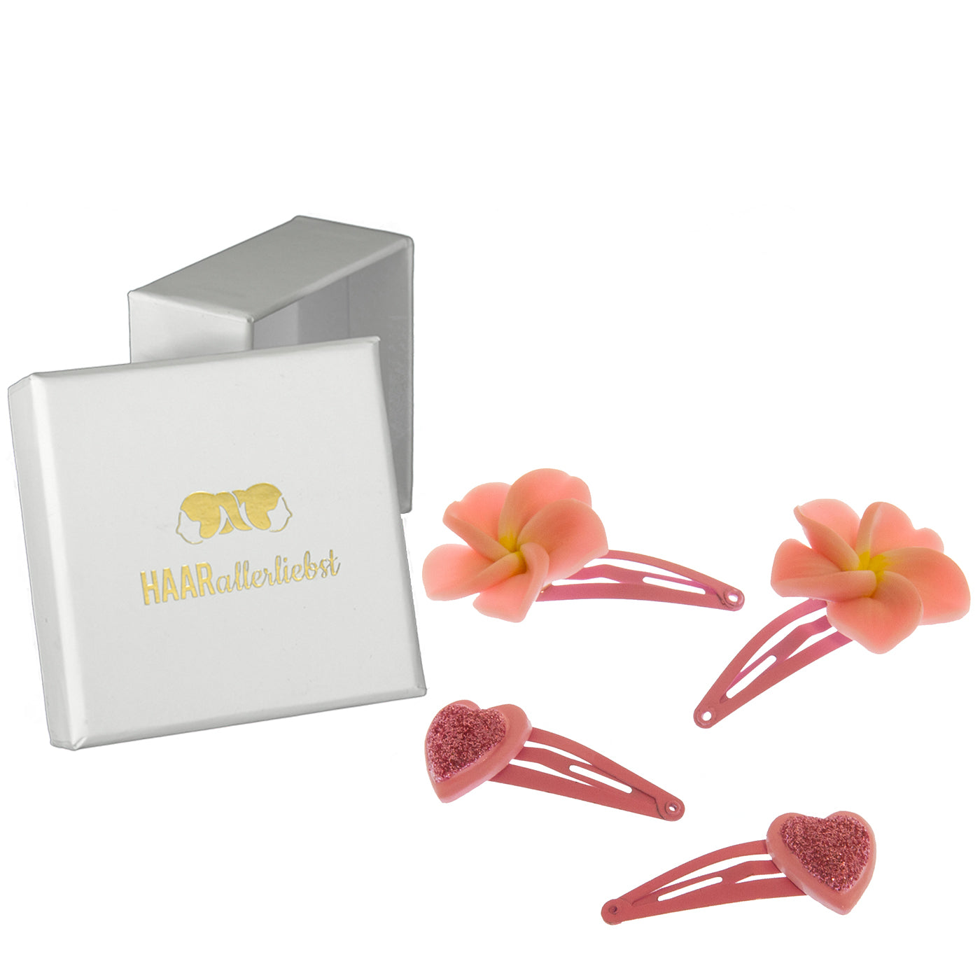 Haarspangen Set Herzen und Blumen (rosa | 4 Stück) - HAARallerliebst