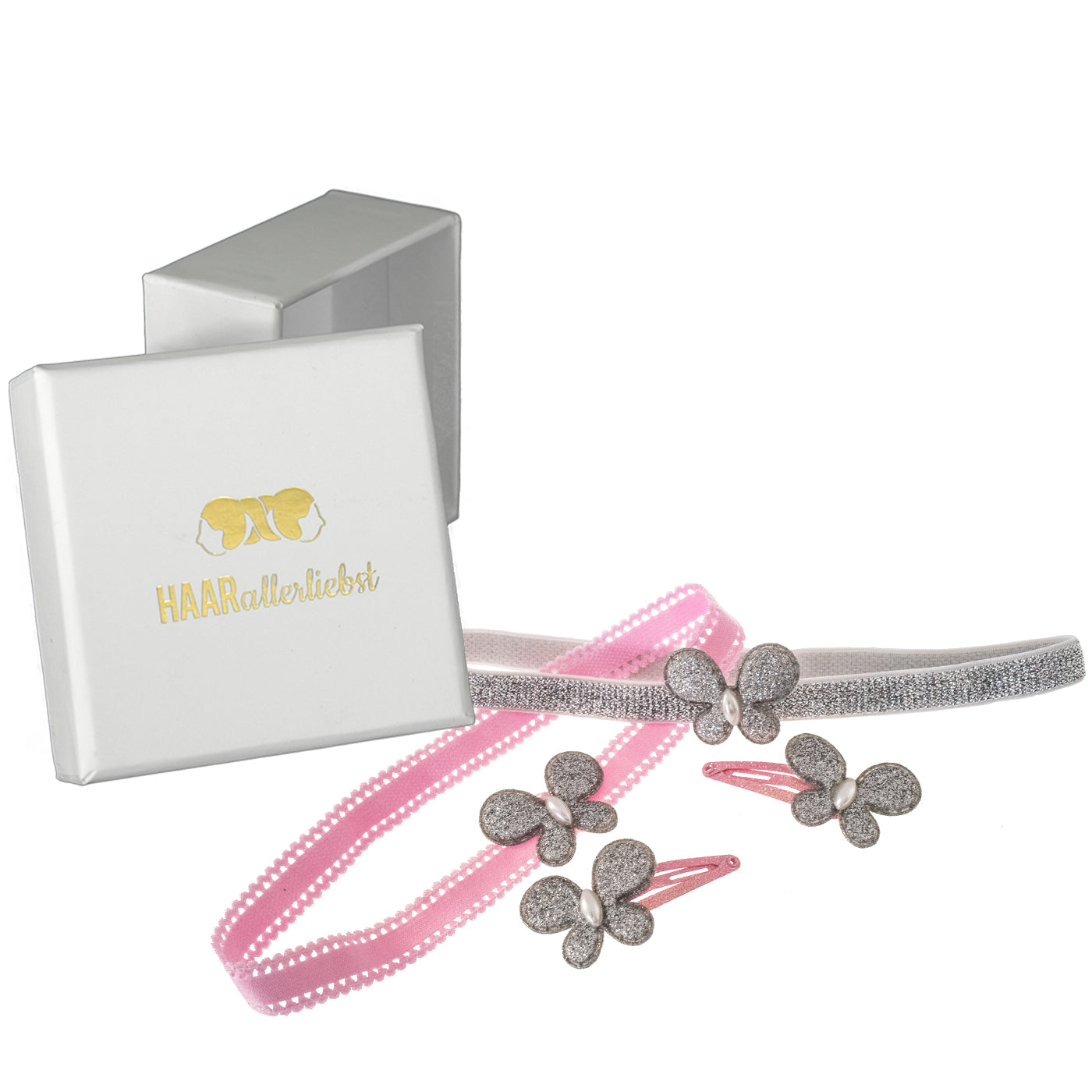 Haarschmuck Set Schmetterlinge (rosa silber | 4 Stück) - HAARallerliebst