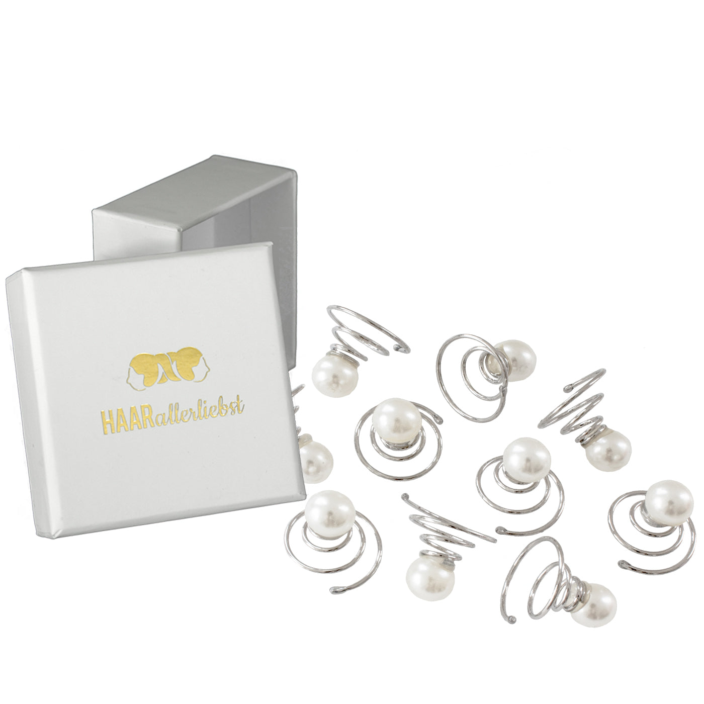 Haarcurlies mit Perlen (silber | 10 Stück) - HAARallerliebst