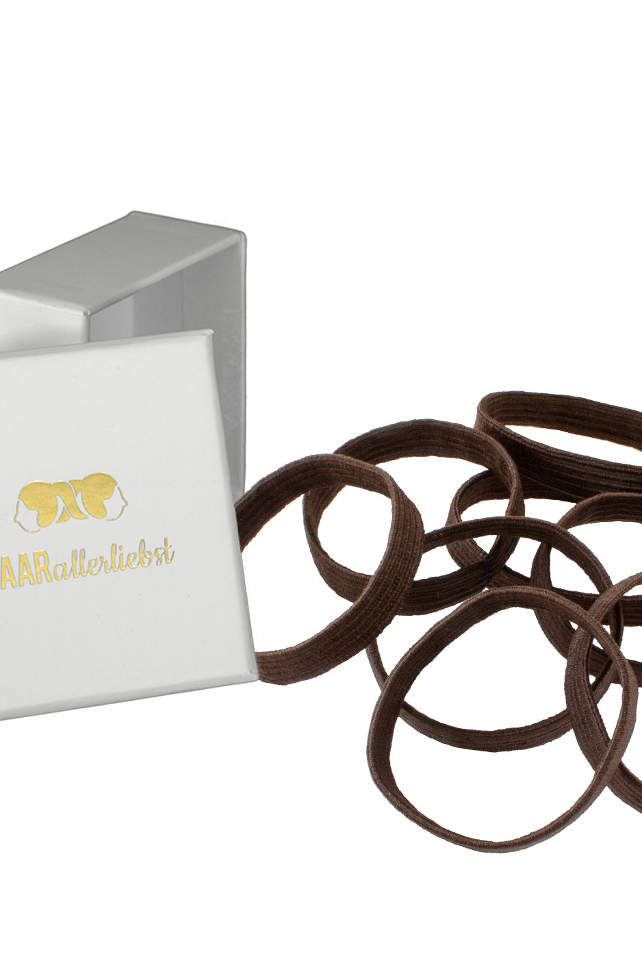 Haargummis breit (braun | 8 Stück |9mm breit) weisse Box - HAARallerliebst