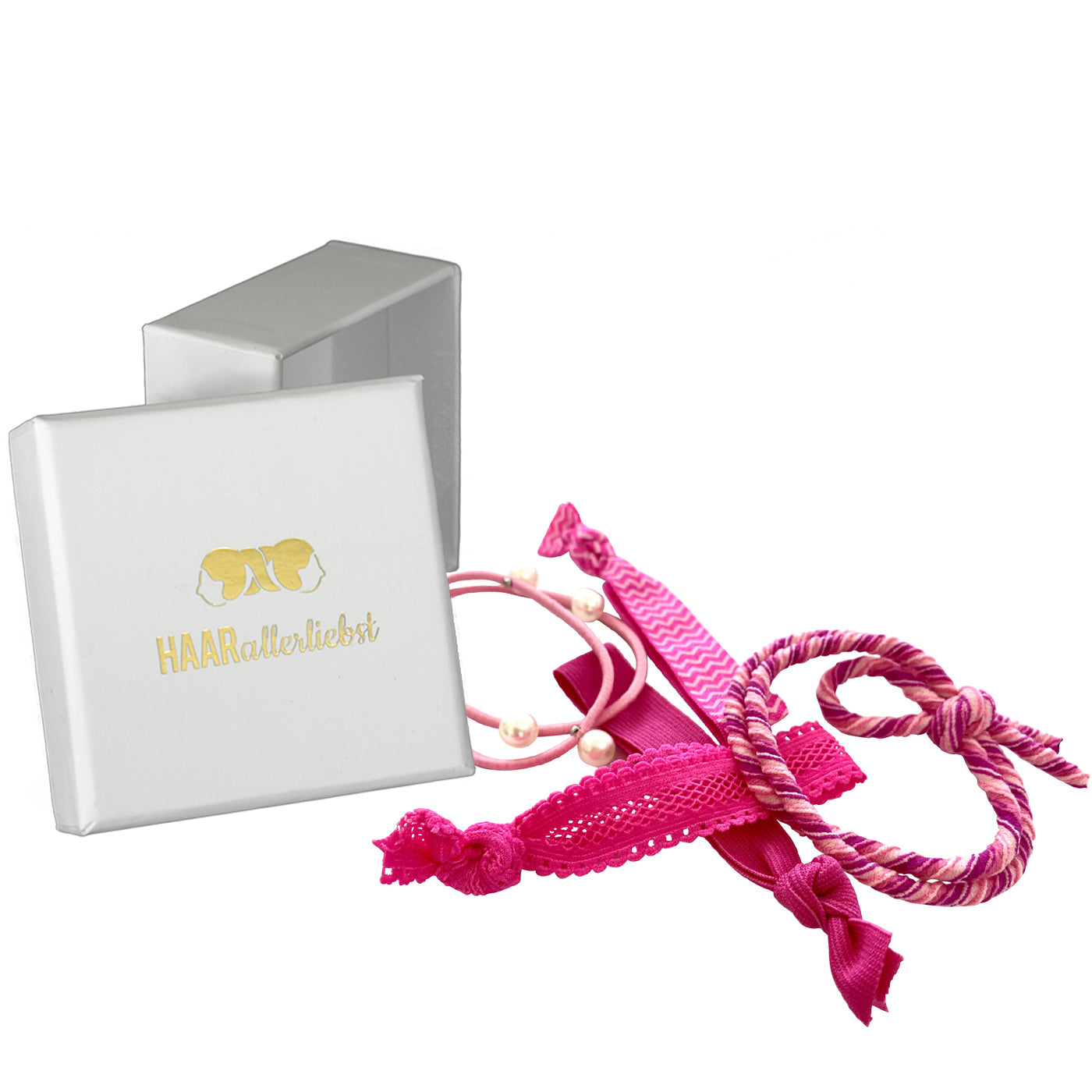 Armband und Haargummi (pink | 5 Stück) weisse Box - HAARallerliebst