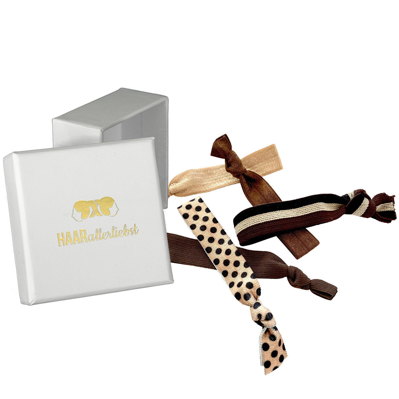 Armband Haargummi Set (beige braun | 5 Stück) weisse Box - HAARallerliebst