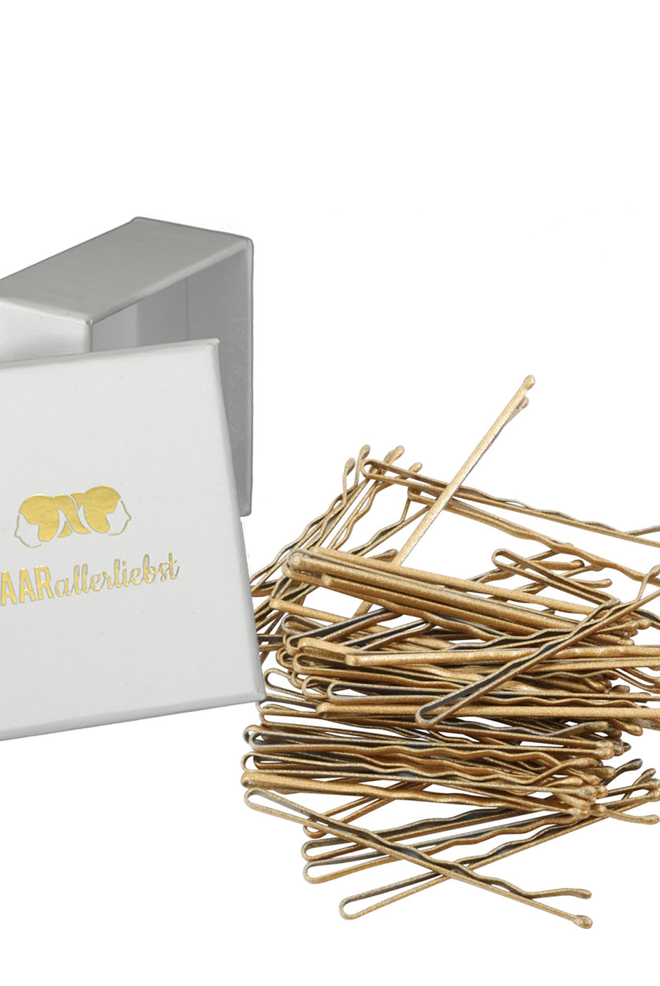 Bobby Pins gold (glitzernd | 50 Stück | 5cm) weisse Box - HAARallerliebst