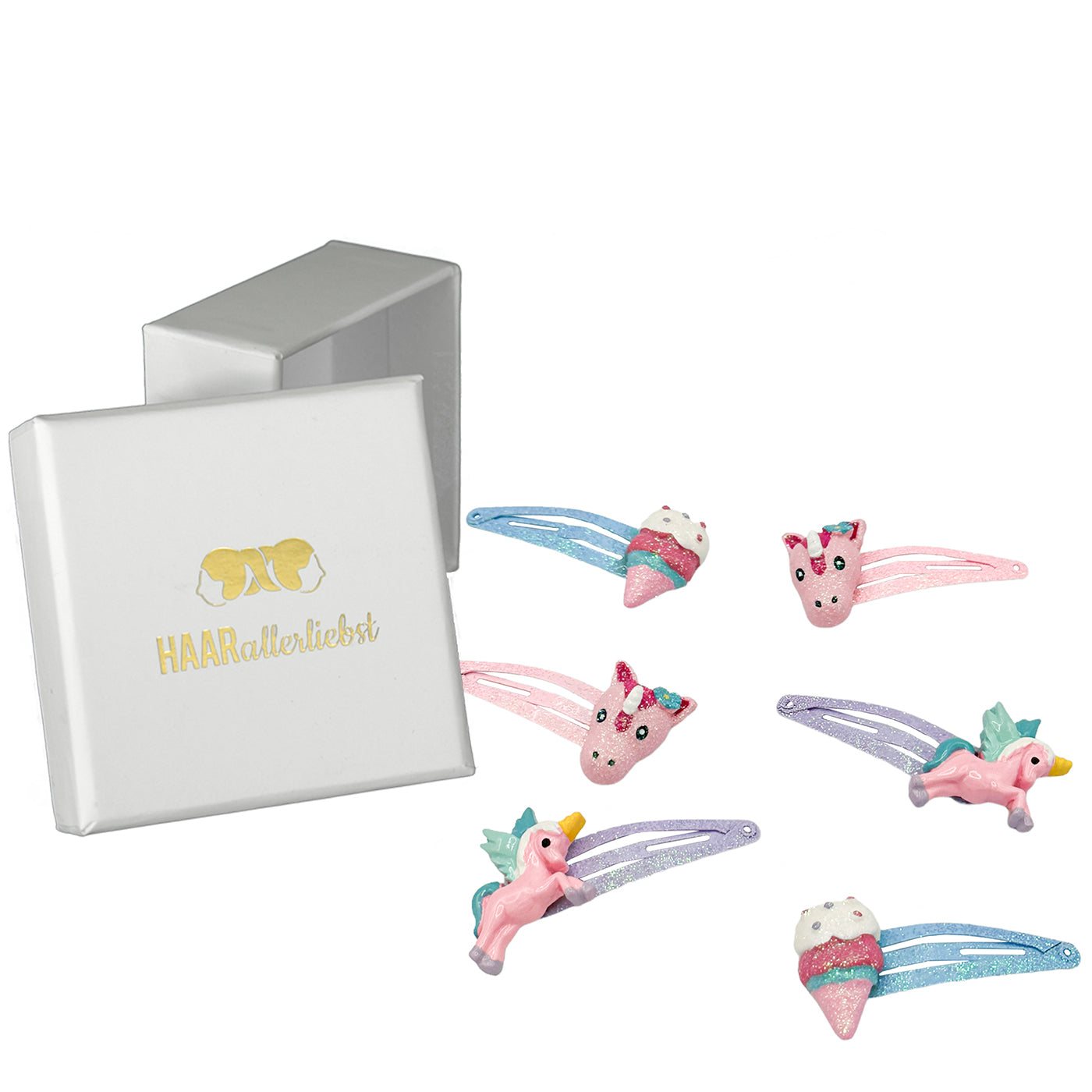 Haarspangen Set Einhörner und Eis (Glitzer | 6 Stück) - HAARallerliebst