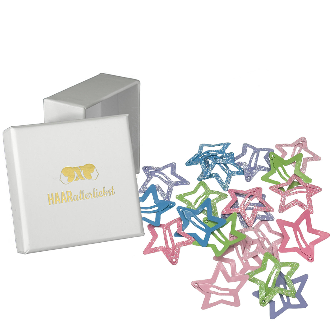 Haarspangen Sterne Glitzer (20 Stück | 3cm) weisse Box - HAARallerliebst
