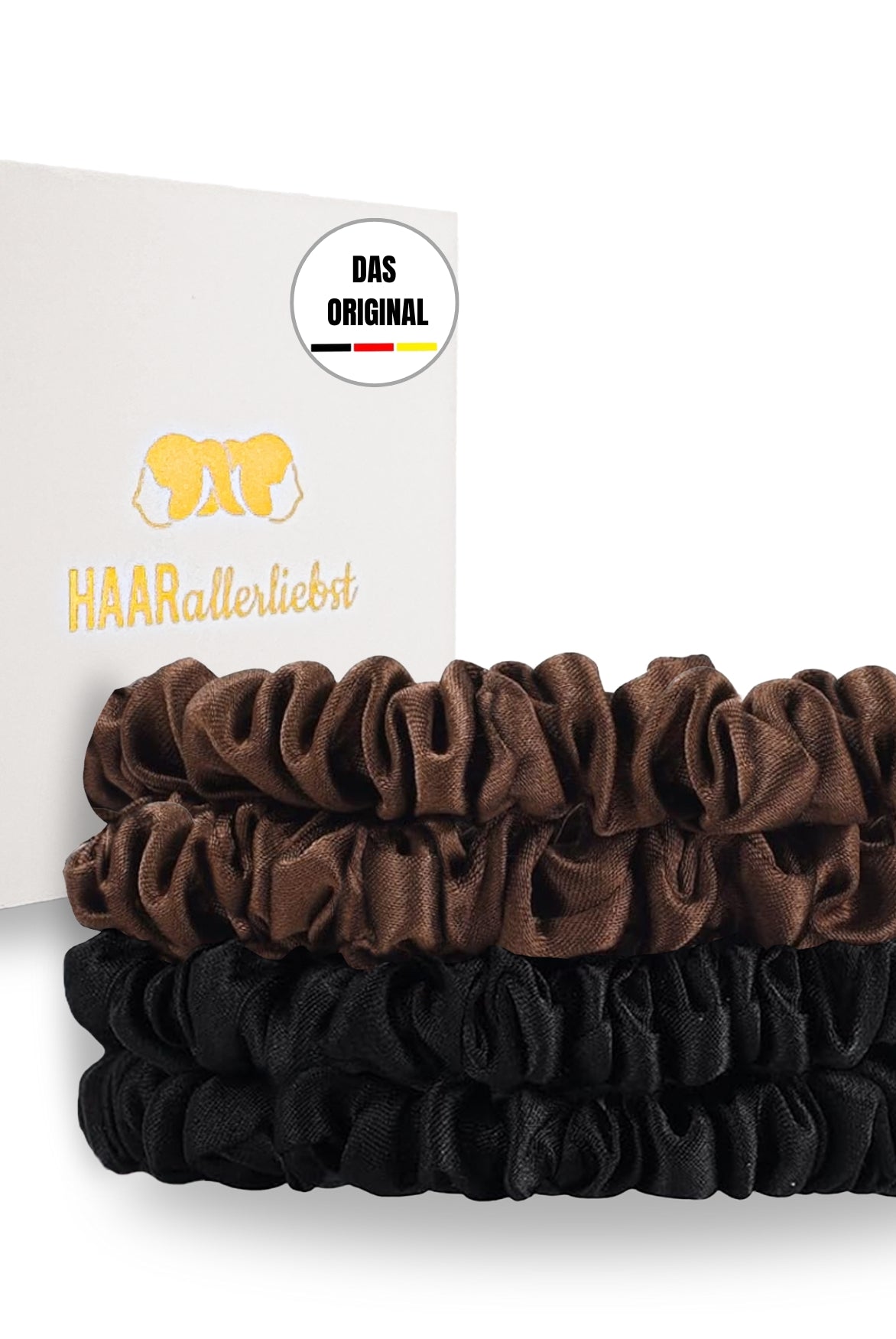 Seiden Scrunchies braun schwarz (dünn | 4 Stück) - HAARallerliebst