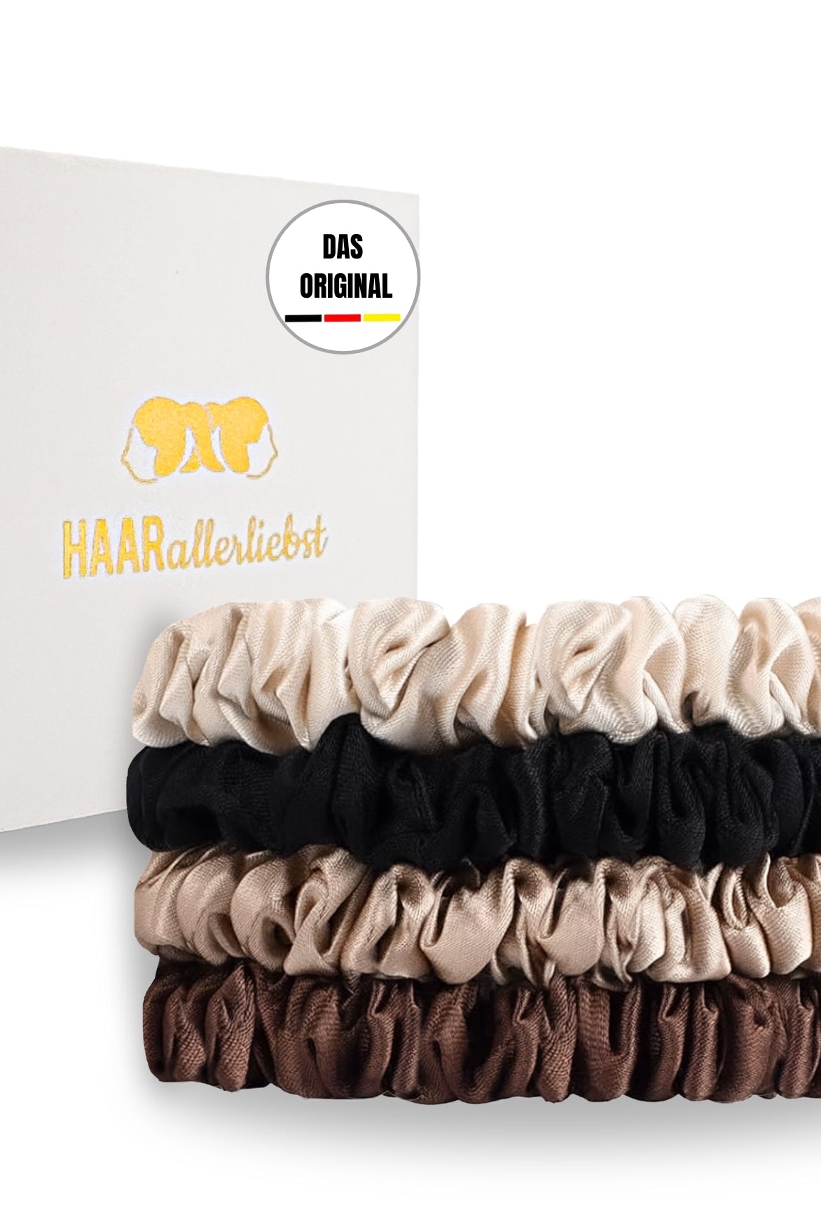 Seiden Scrunchies braun schwarz beige (dünn | 4 Stück) - HAARallerliebst