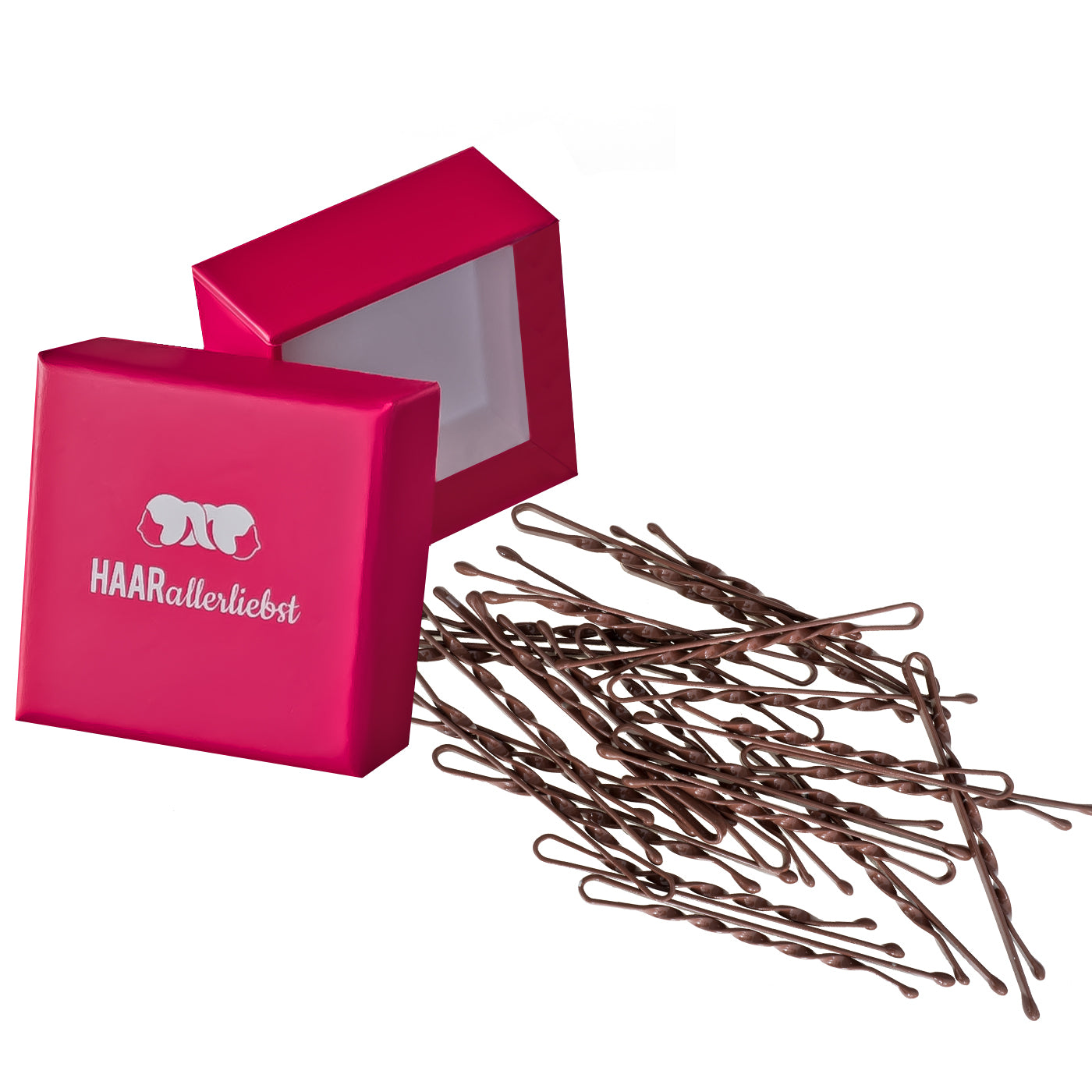 Bobby Pins gedreht (24 Stück | braun | 5cm) für ultimativen Halt pinke Box - HAARallerliebst