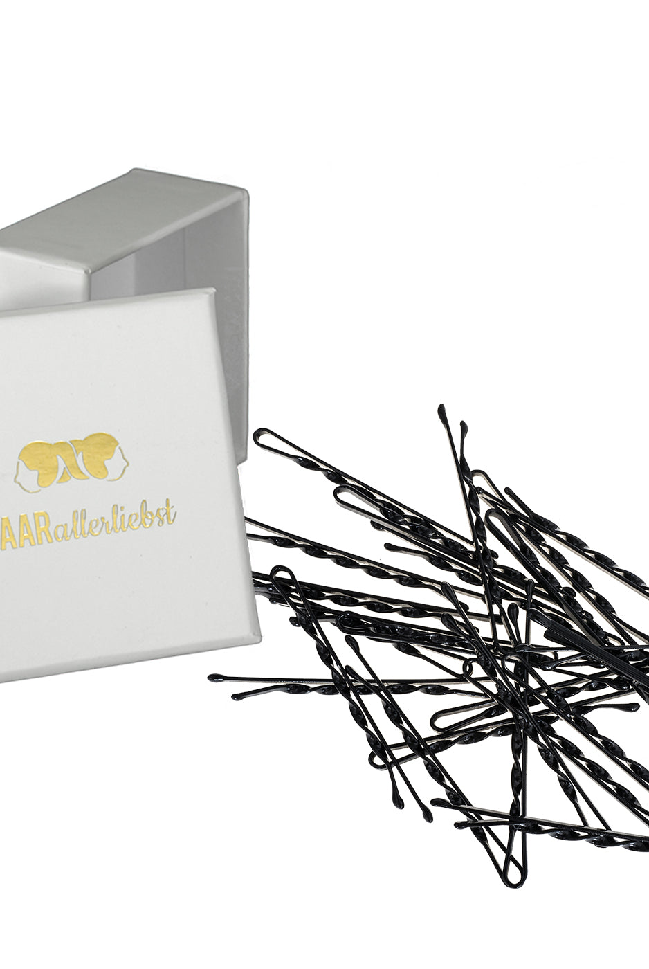 Bobby Pins starker Halt (24 Stück | schwarz | 5cm) gedreht weisse Box - HAARallerliebst