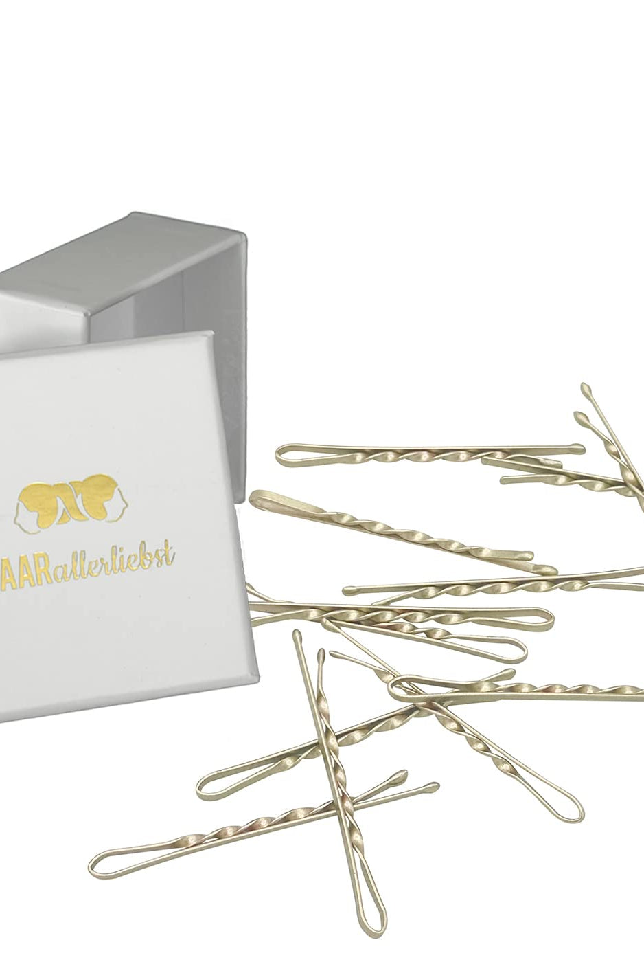 Bobby Pins gedreht (24 Stück | 5cm | (beige, gold, roségold, silber) für ultimativen Halt silber weisse Box - HAARallerliebst