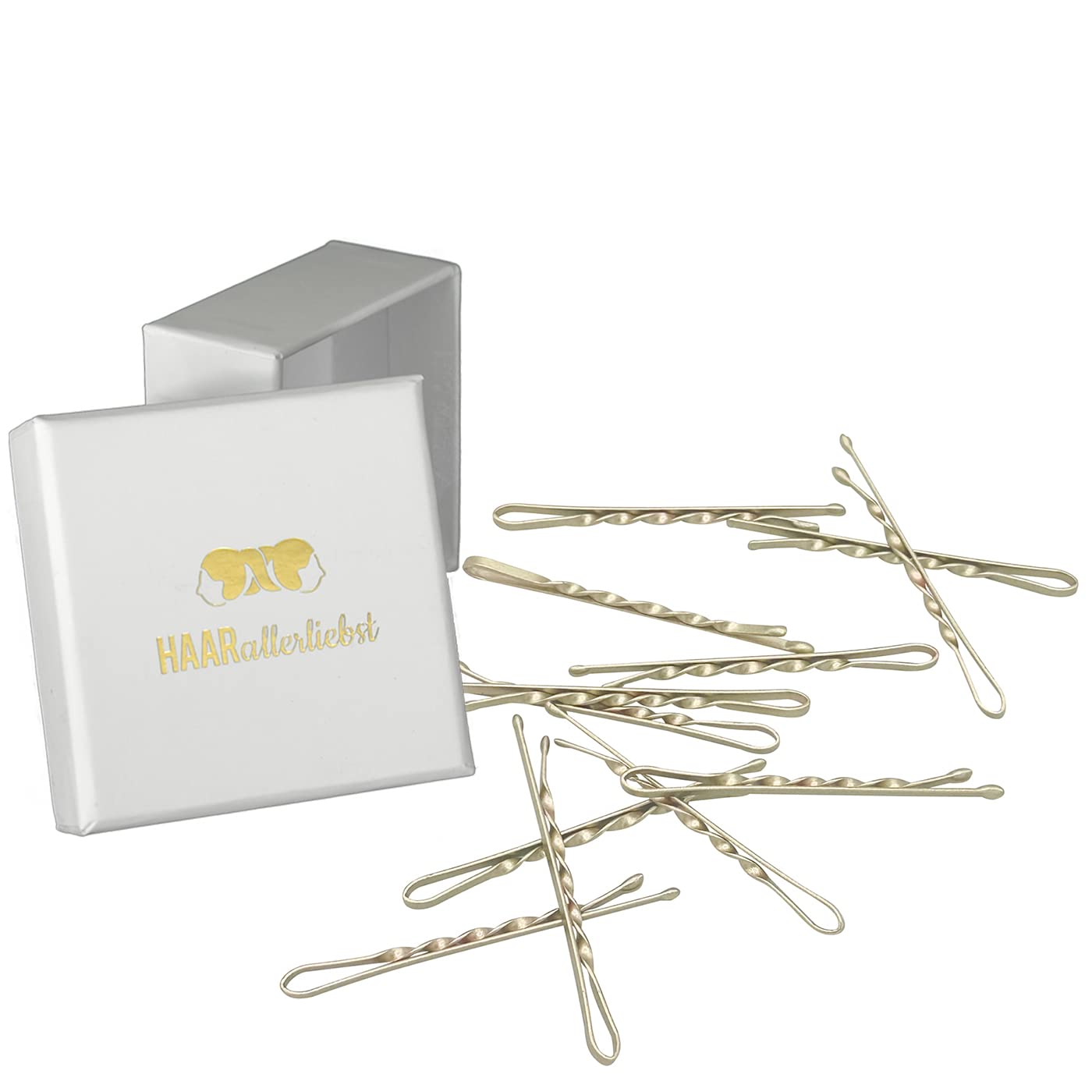 Bobby Pins gedreht (24 Stück | 5cm | (beige, gold, roségold, silber) für ultimativen Halt silber weisse Box - HAARallerliebst