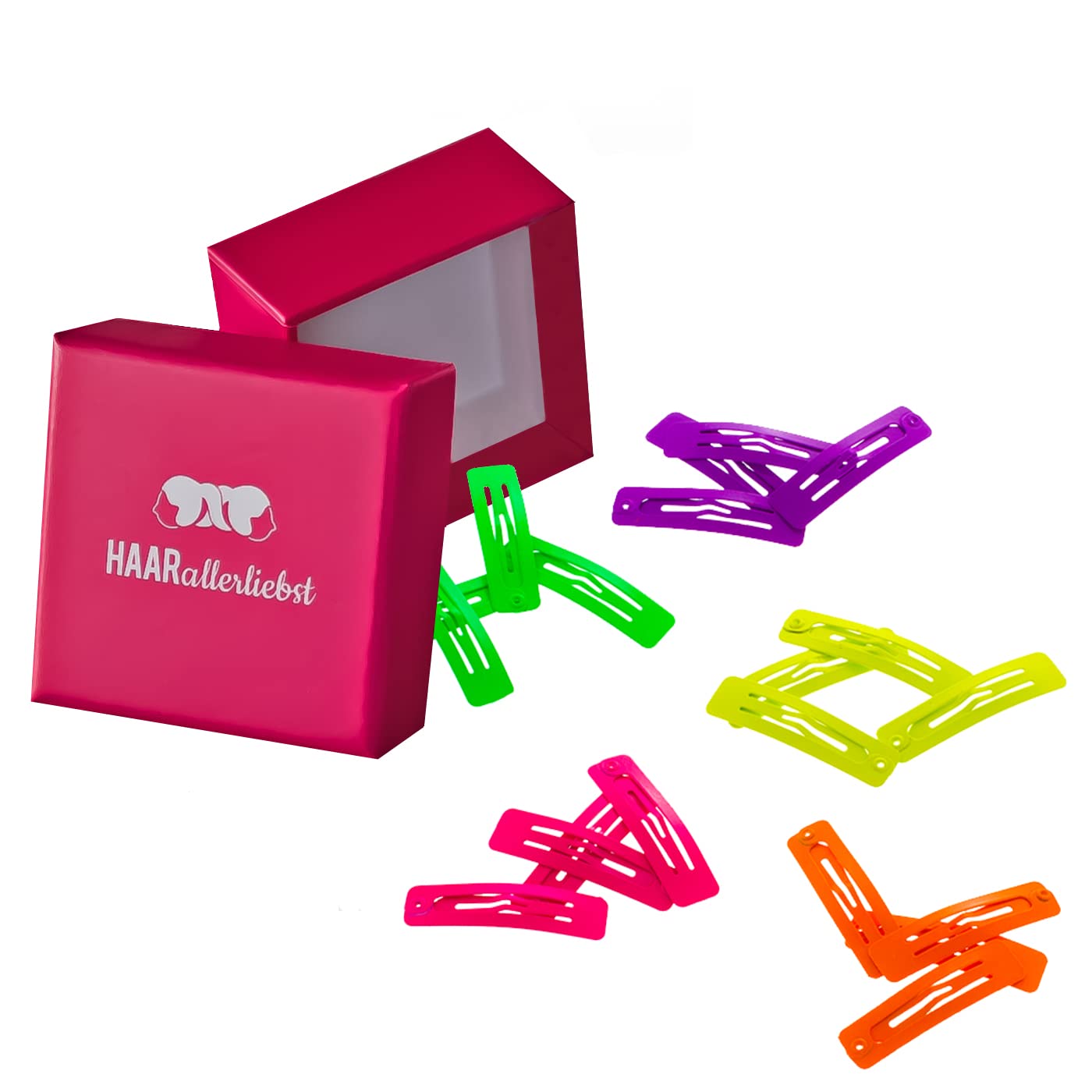 Haarspangen rechteckig (neon | 20 Stück | 39mm) in pinker Box- HAARallerliebst