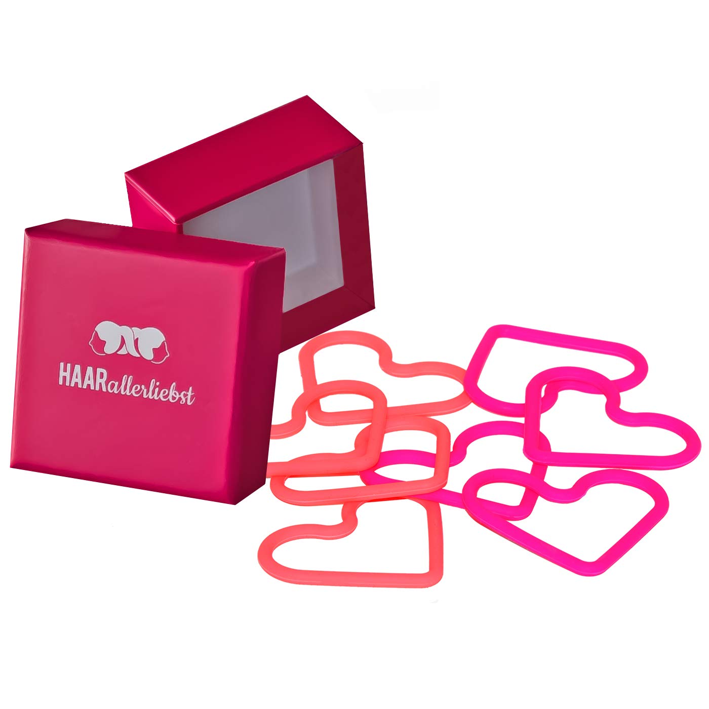 Silikon Haargummis Herzen (Pink Coralle | 8 Stück) extra starker Halt in pinker Box - HAARallerliebst