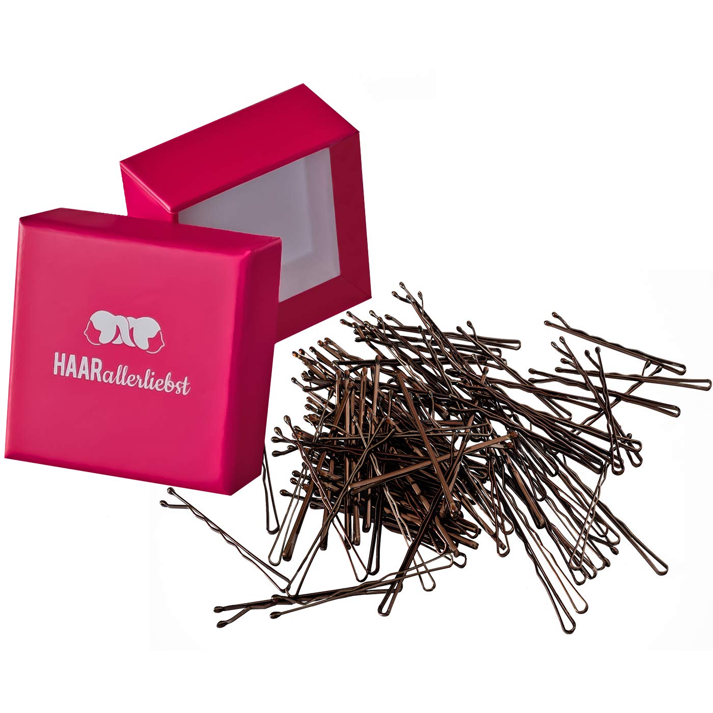 Bobby Pins braun (100 Stück | 5cm) pinke Box - HAARallerliebst
