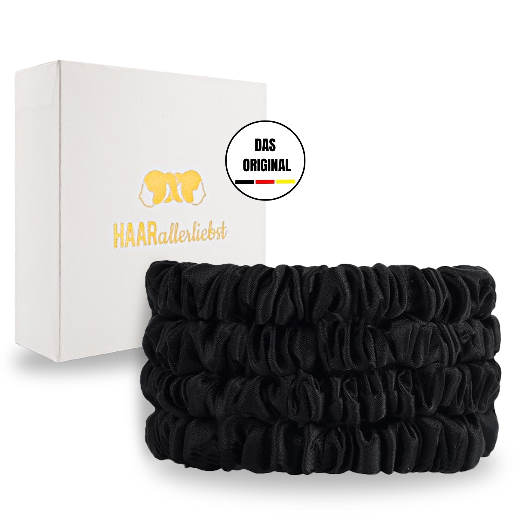 Seiden Scrunchies schwarz (dünn | 4 Stück) - HAARallerliebst