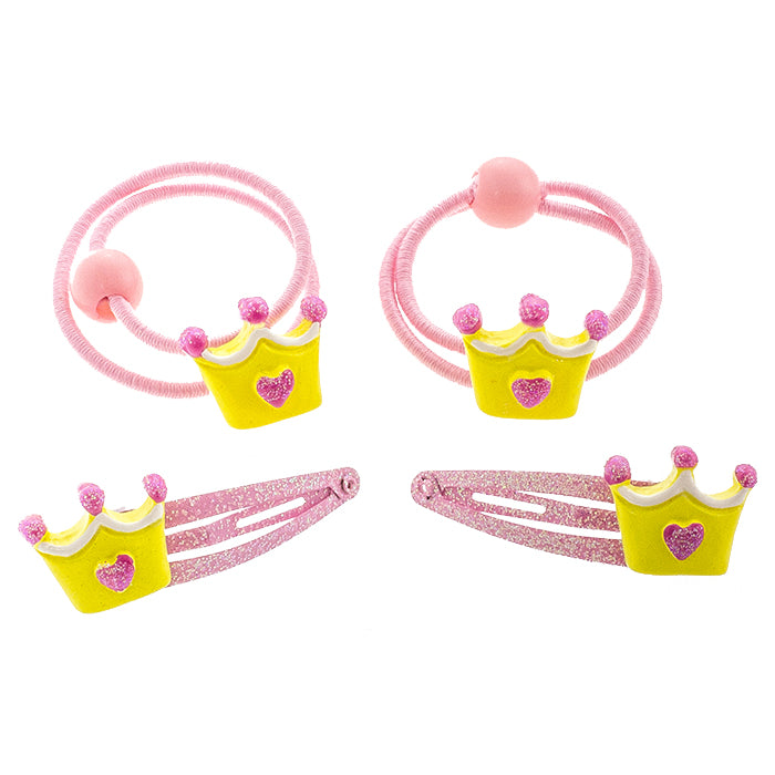 Haargummi und Haarspange Krone Set (rosa | 4 Stück) - HAARallerliebst